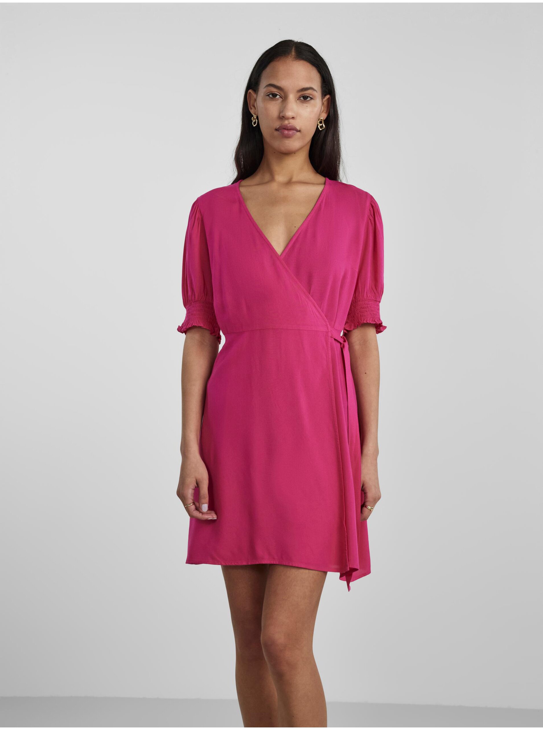 E-shop Tmavě růžové dámské zavinovací šaty Pieces Tala