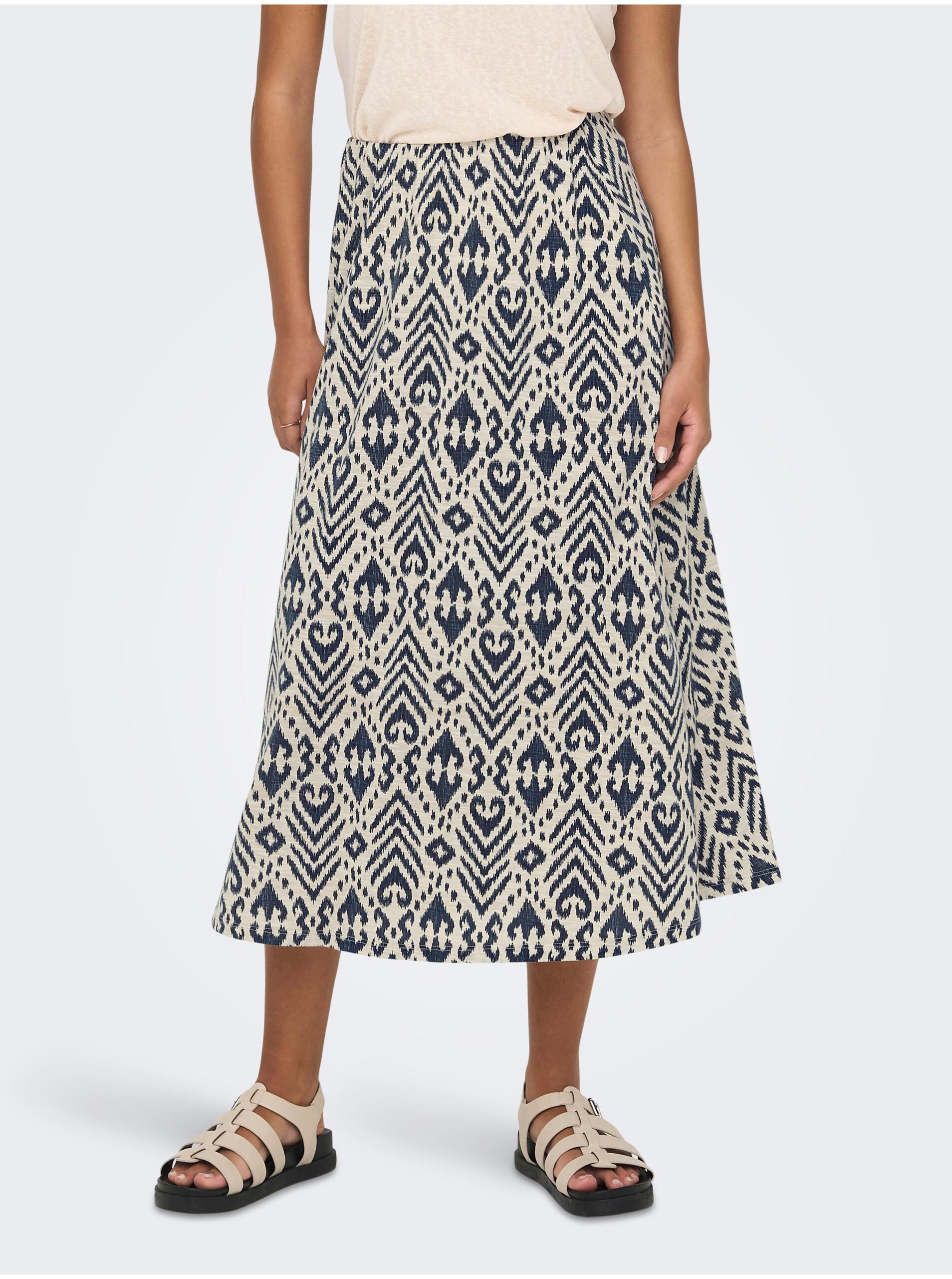 Levně Modro-krémová dámská vzorovaná midi sukně JDY Dora