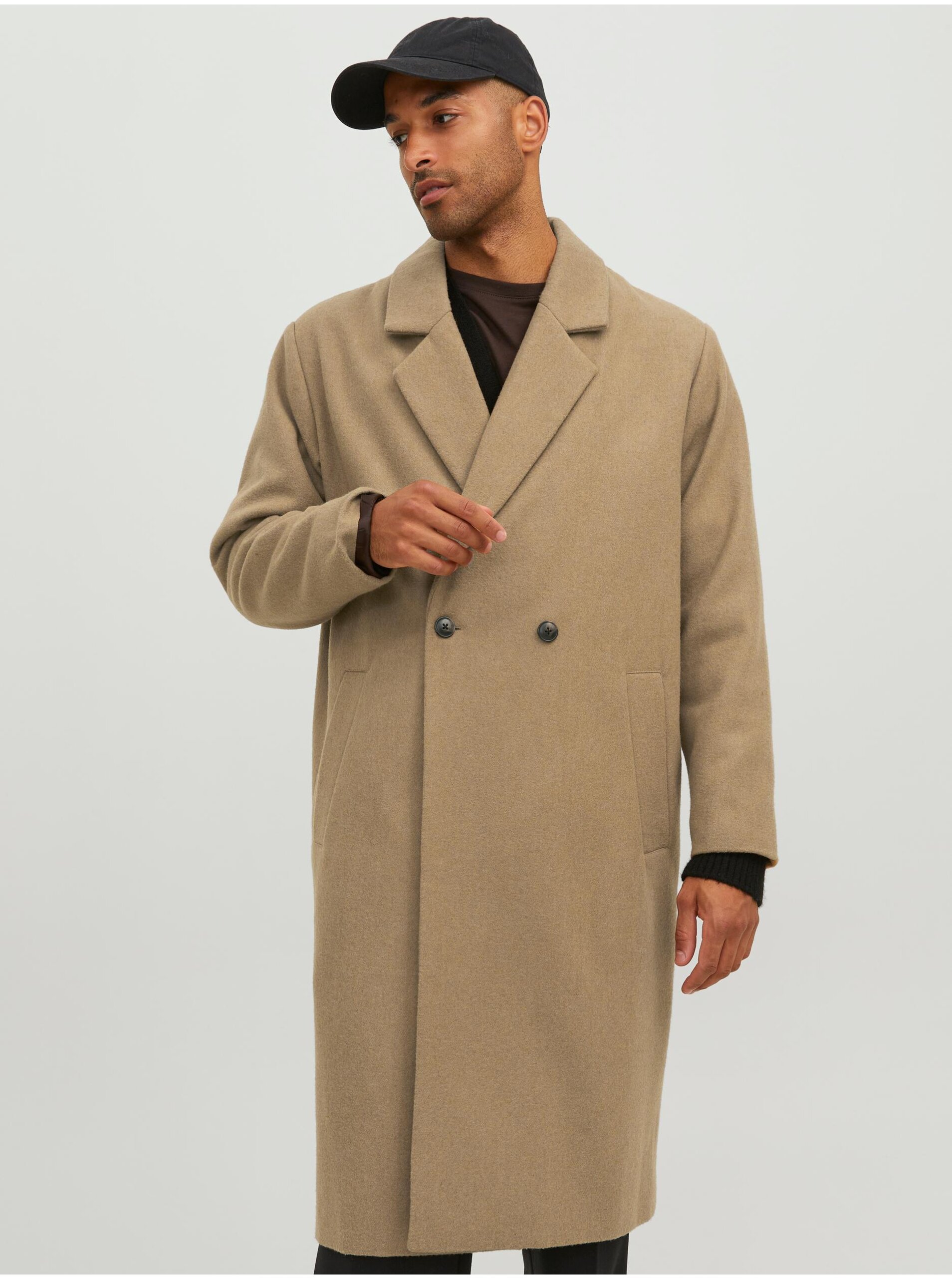 E-shop Béžový pánský kabát s příměsí vlny Jack & Jones Harry