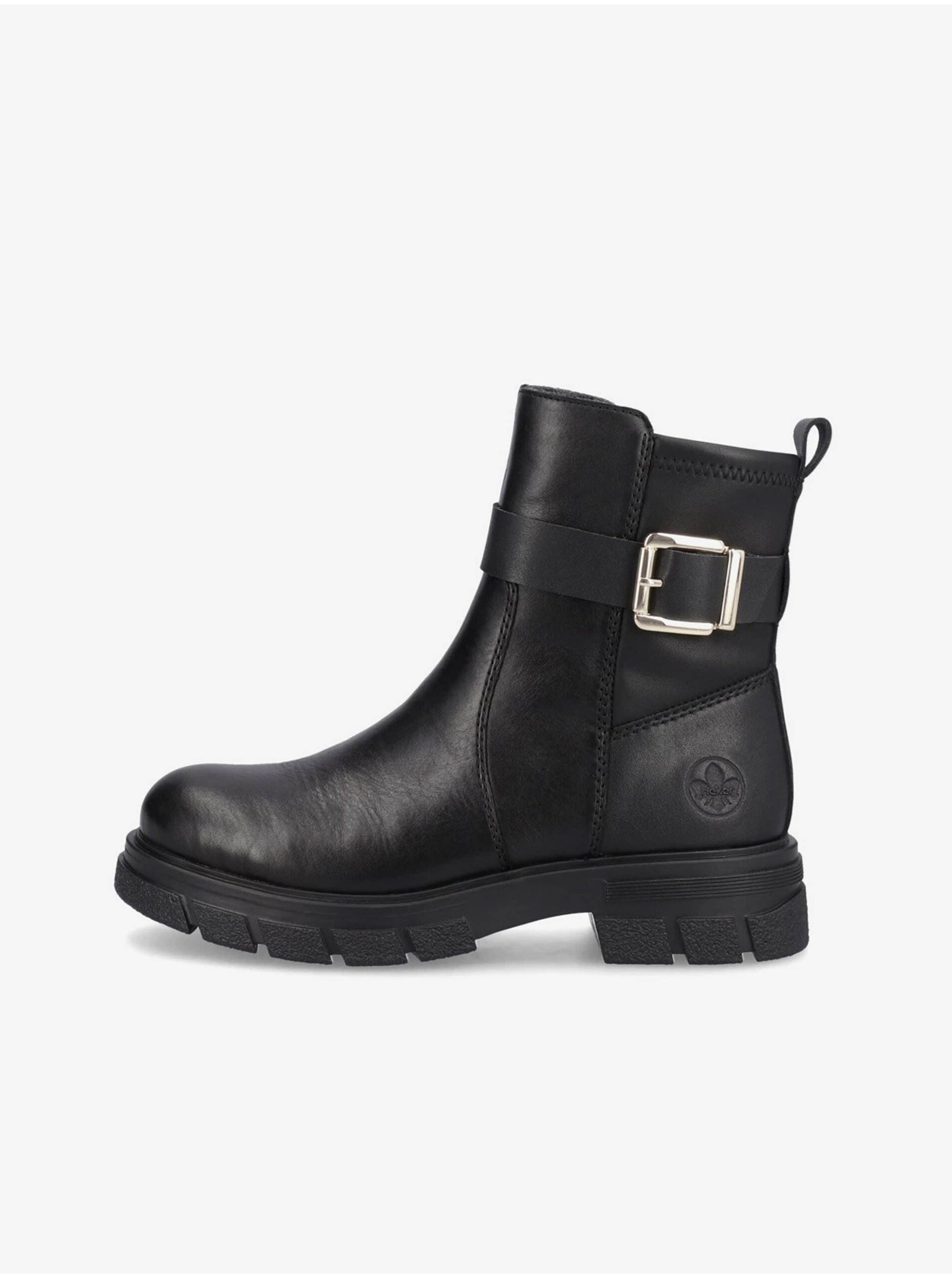 E-shop Čierne dámske kožené členkové topánky Rieker