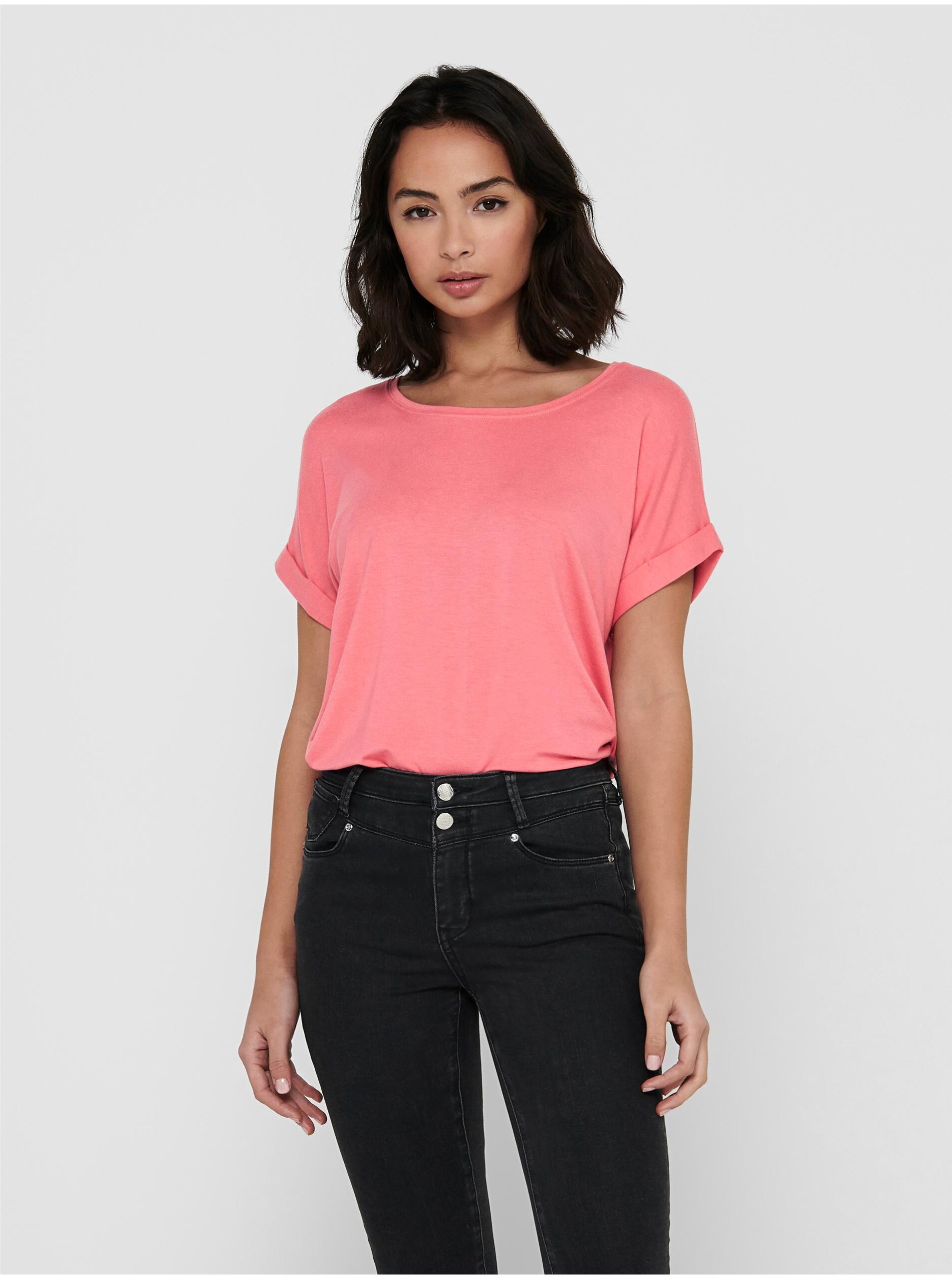 Lacno Ružové dámske tričko ONLY Moster