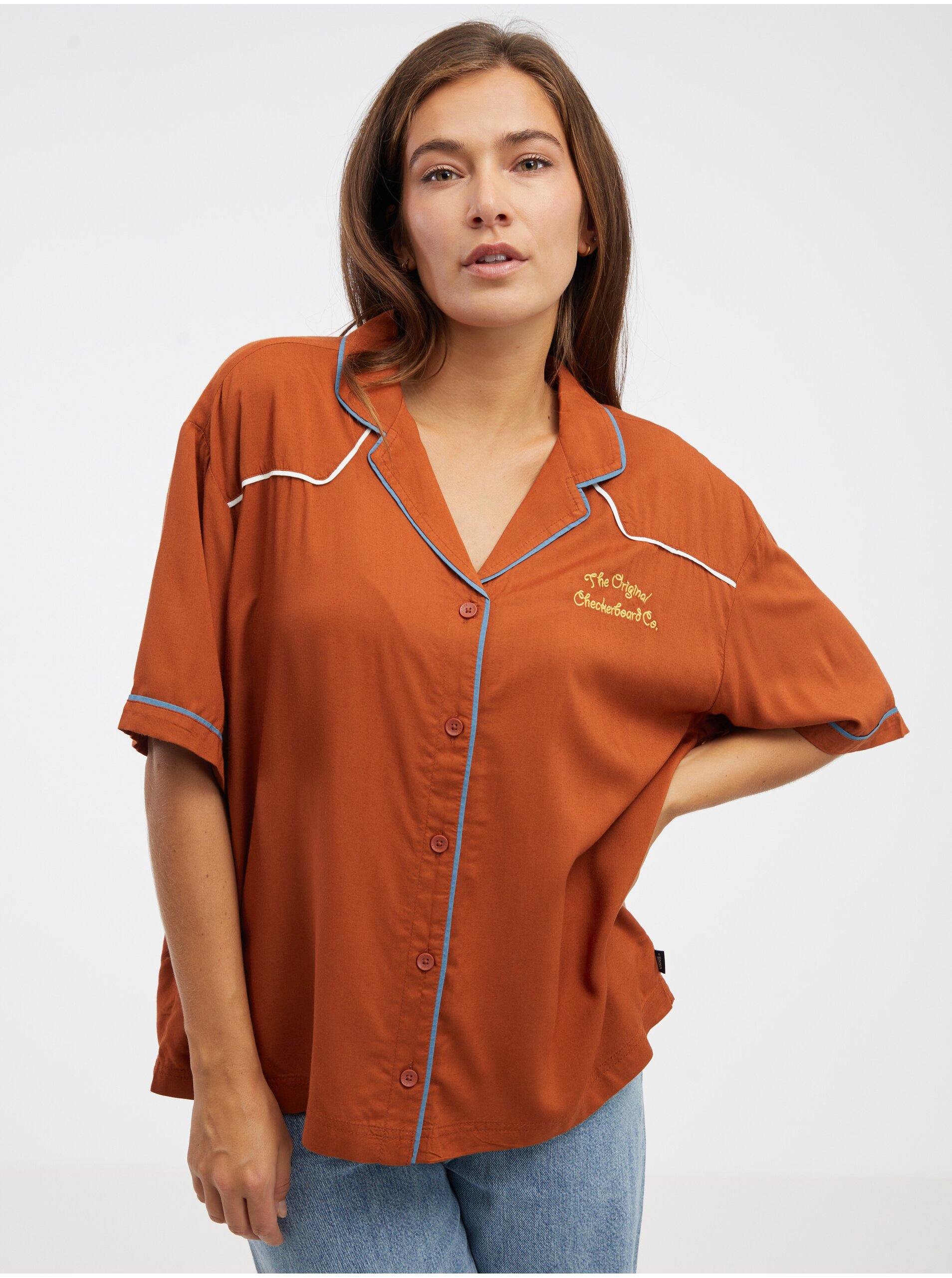 Levně Hnědá dámská košile s krátkým rukávem VANS Dusk Downer