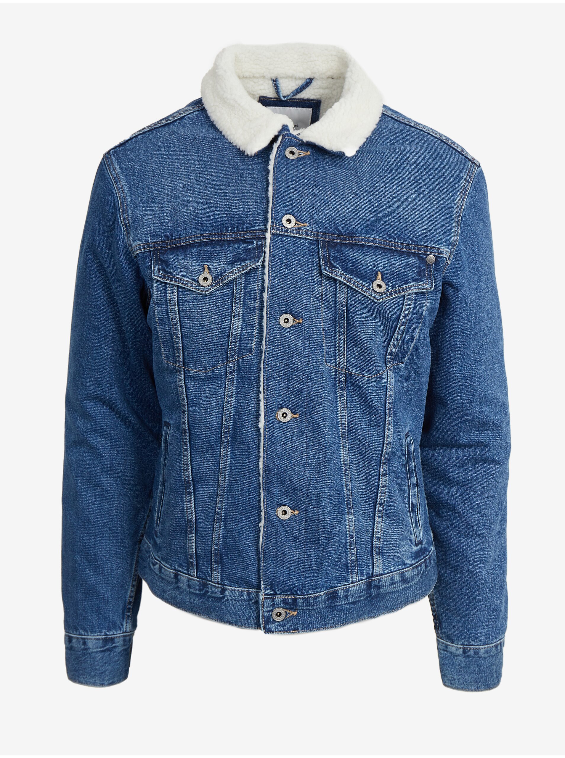Levně Modrá pánská džínová bunda s umělým kožíškem Pepe Jeans Pinner DLX