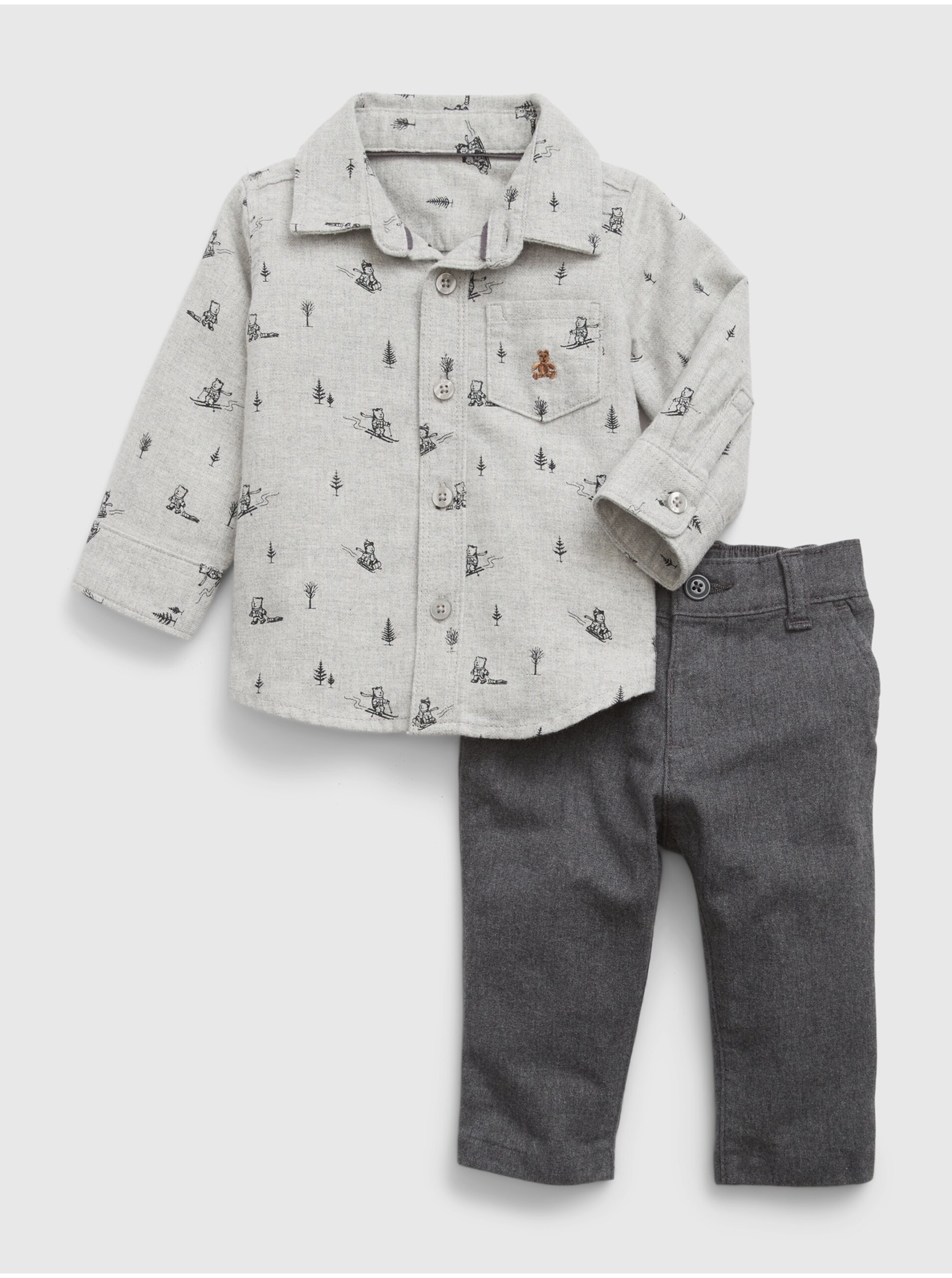 Levně Sada klučičí vzorované košile a kalhot v šedé barvě GAP
