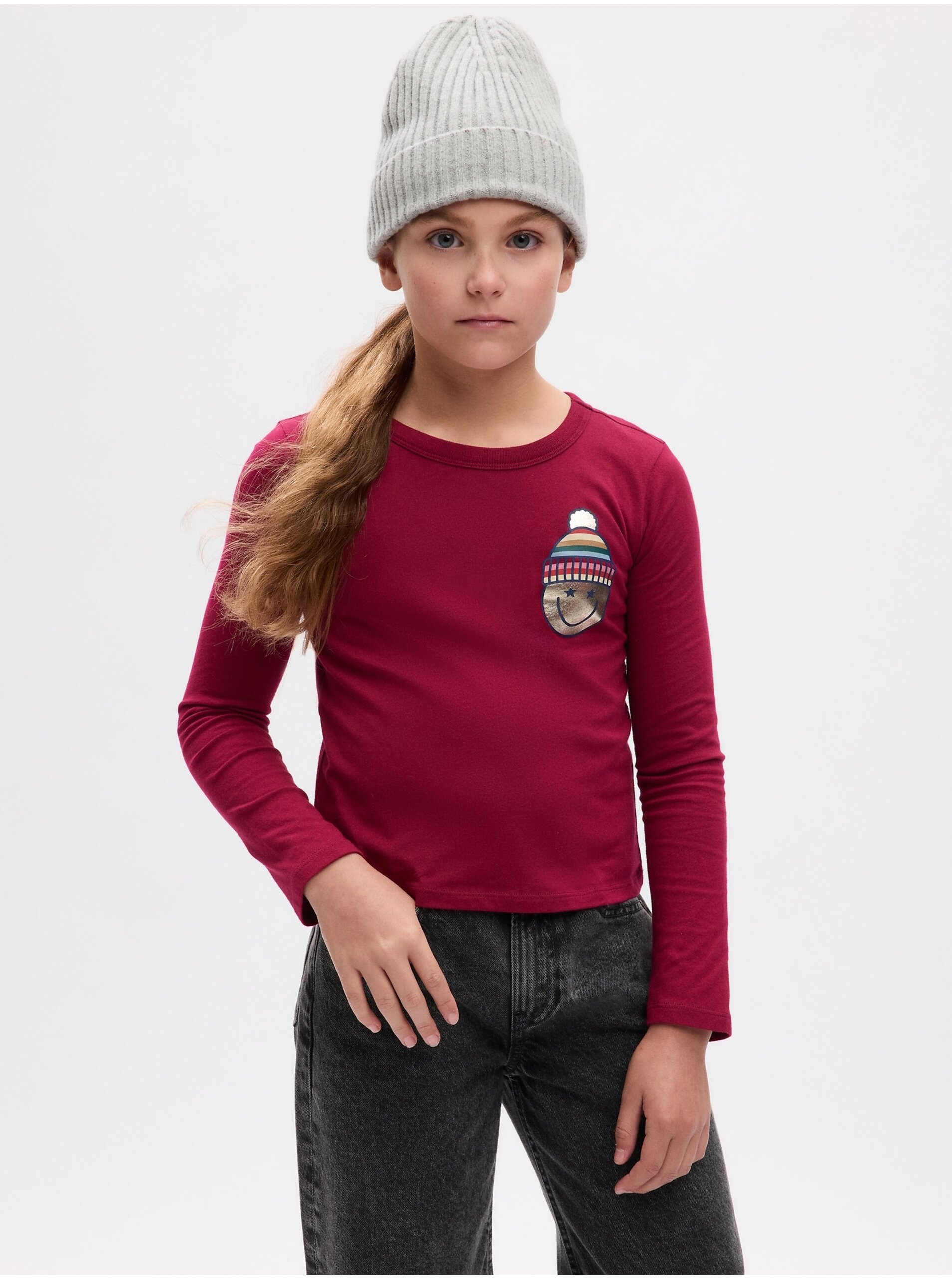 E-shop Vínové holčičí tričko s potiskem GAP