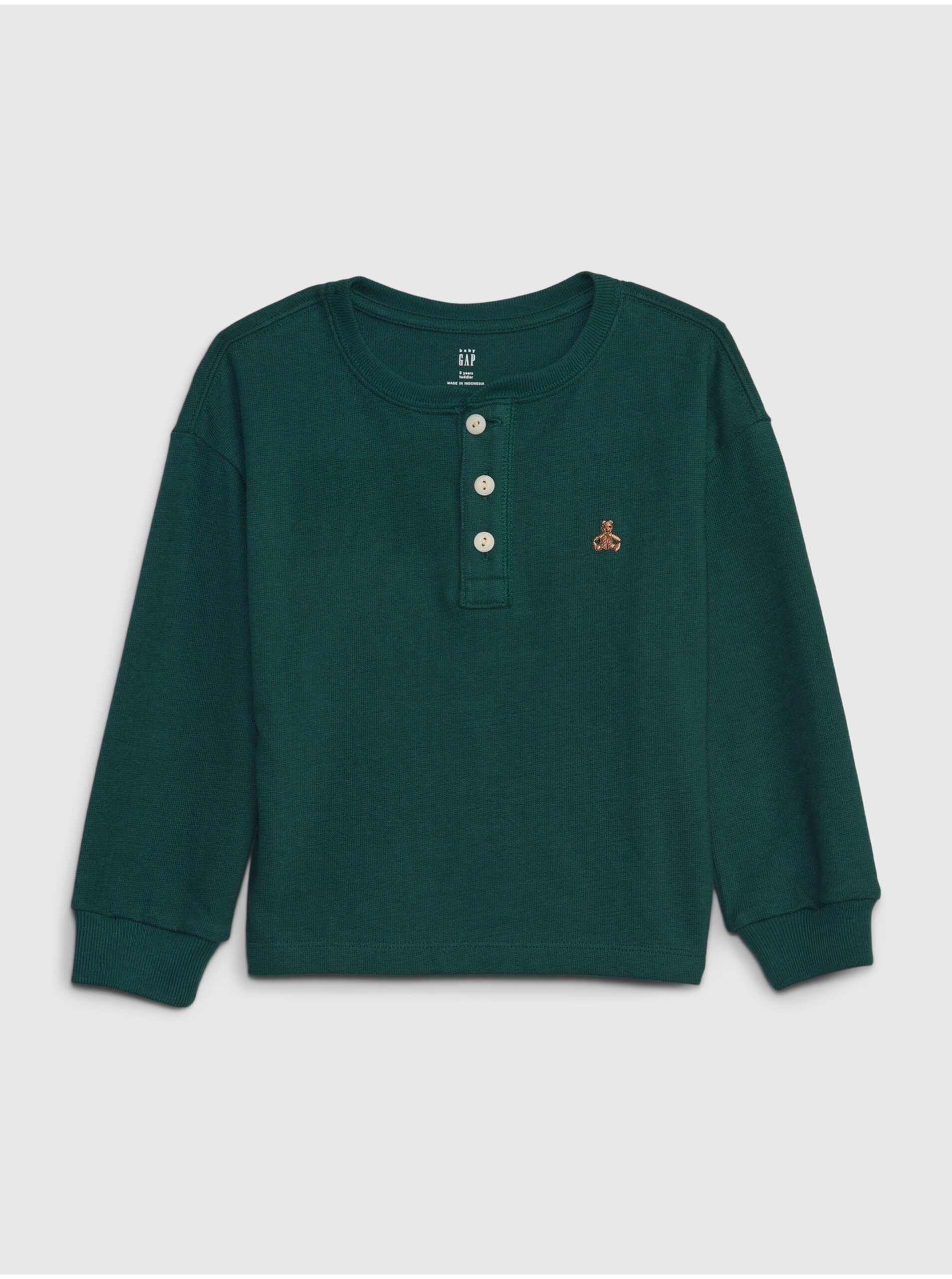 Levně Zelené klučičí tričko s knoflíky GAP