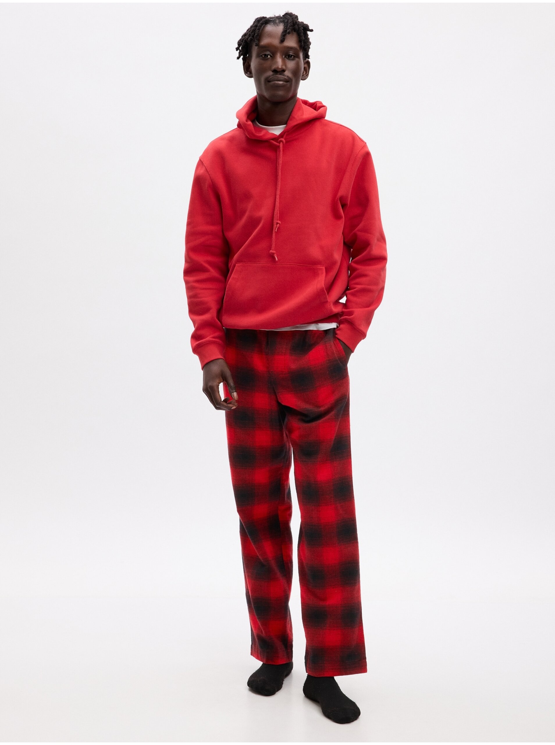Lacno Čierno-červené pánske kockované pyžamové nohavice GAP