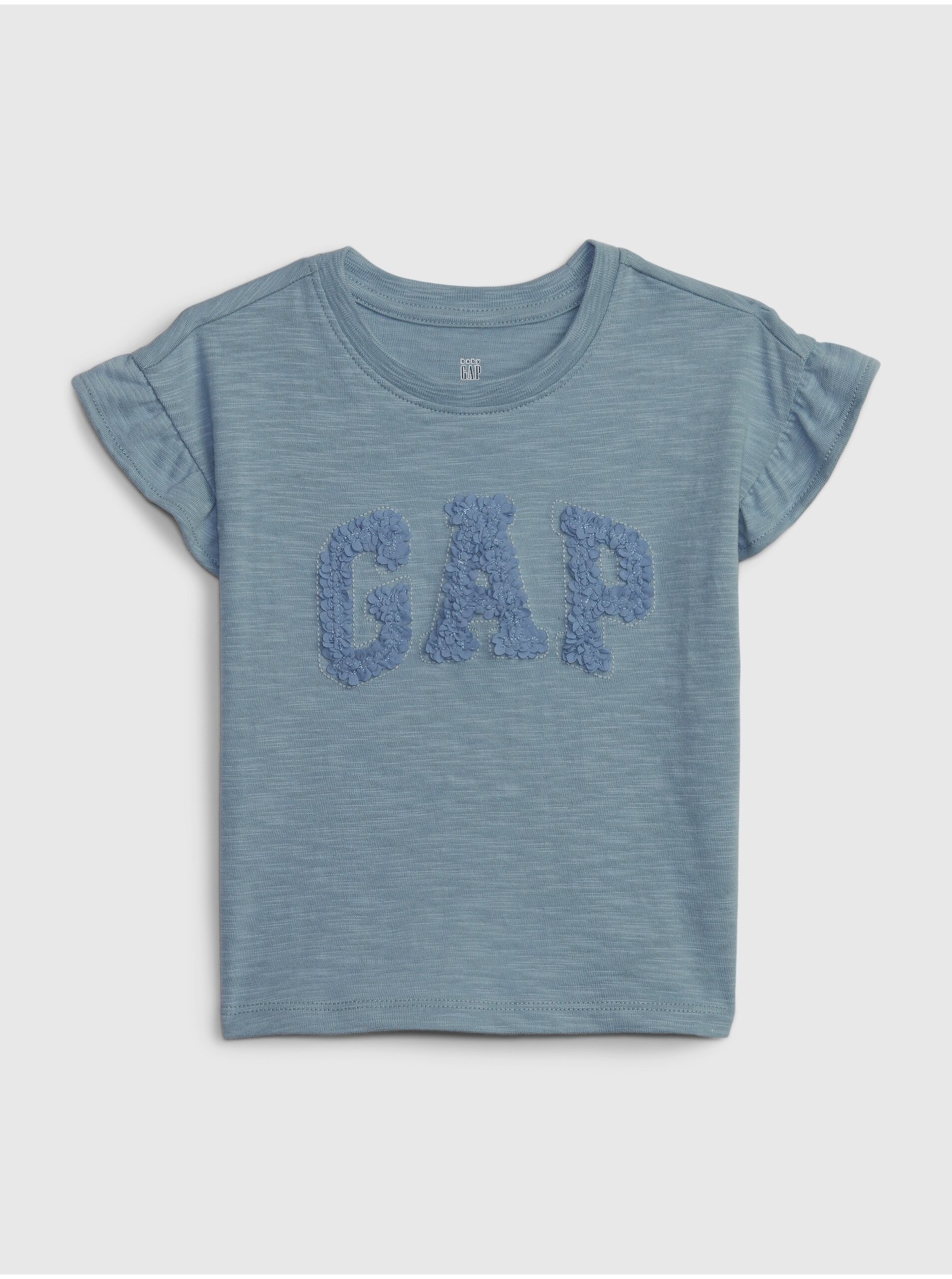 Levně Světle modré holčičí tričko s volánky GAP