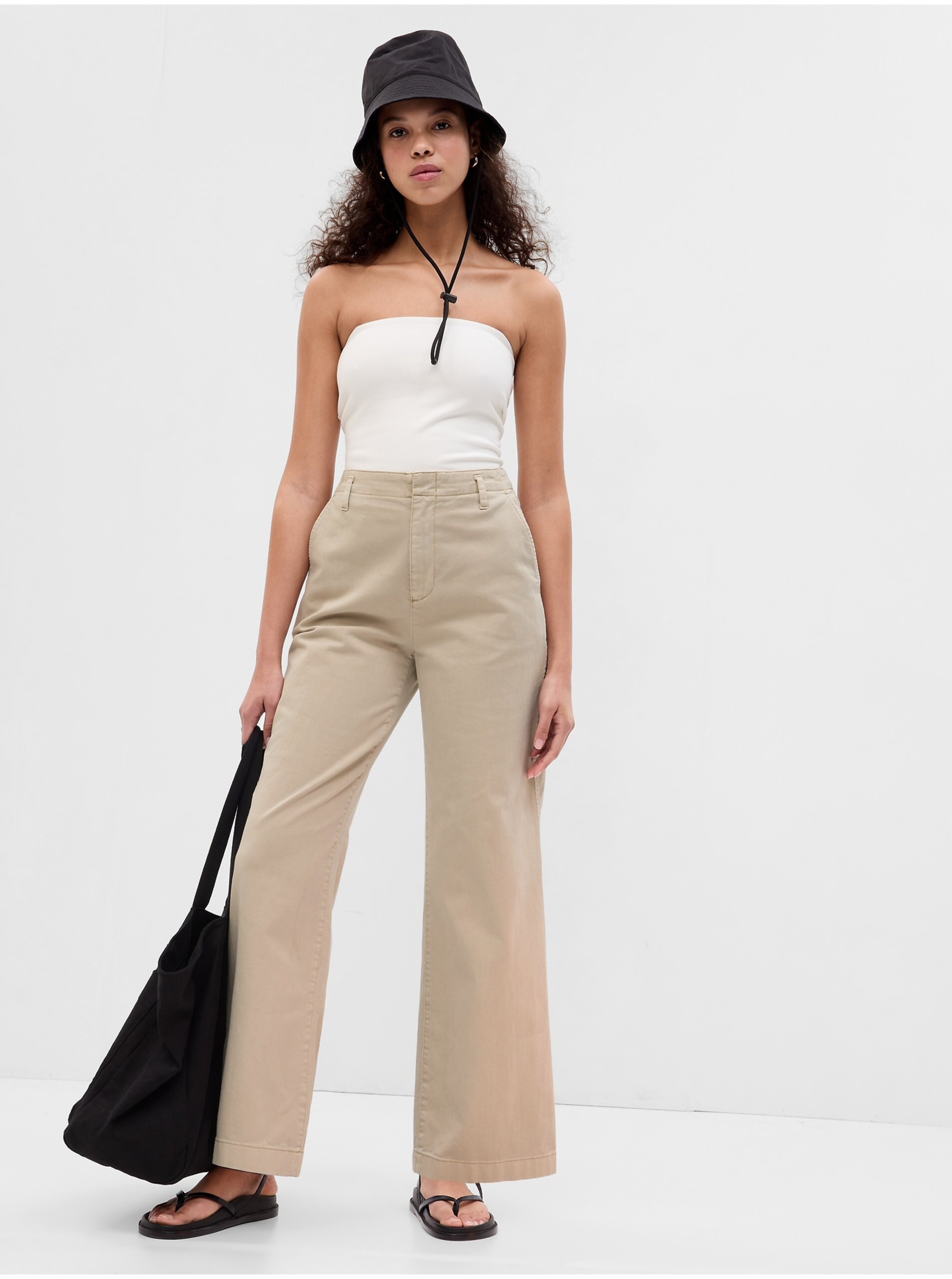 E-shop Béžové dámské široké kalhoty GAP