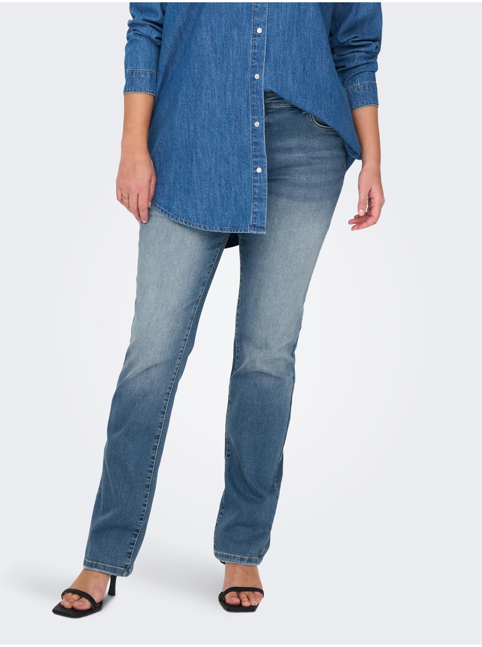 E-shop Modré dámske straight fit džínsy ONLY CARMAKOMA Alicia