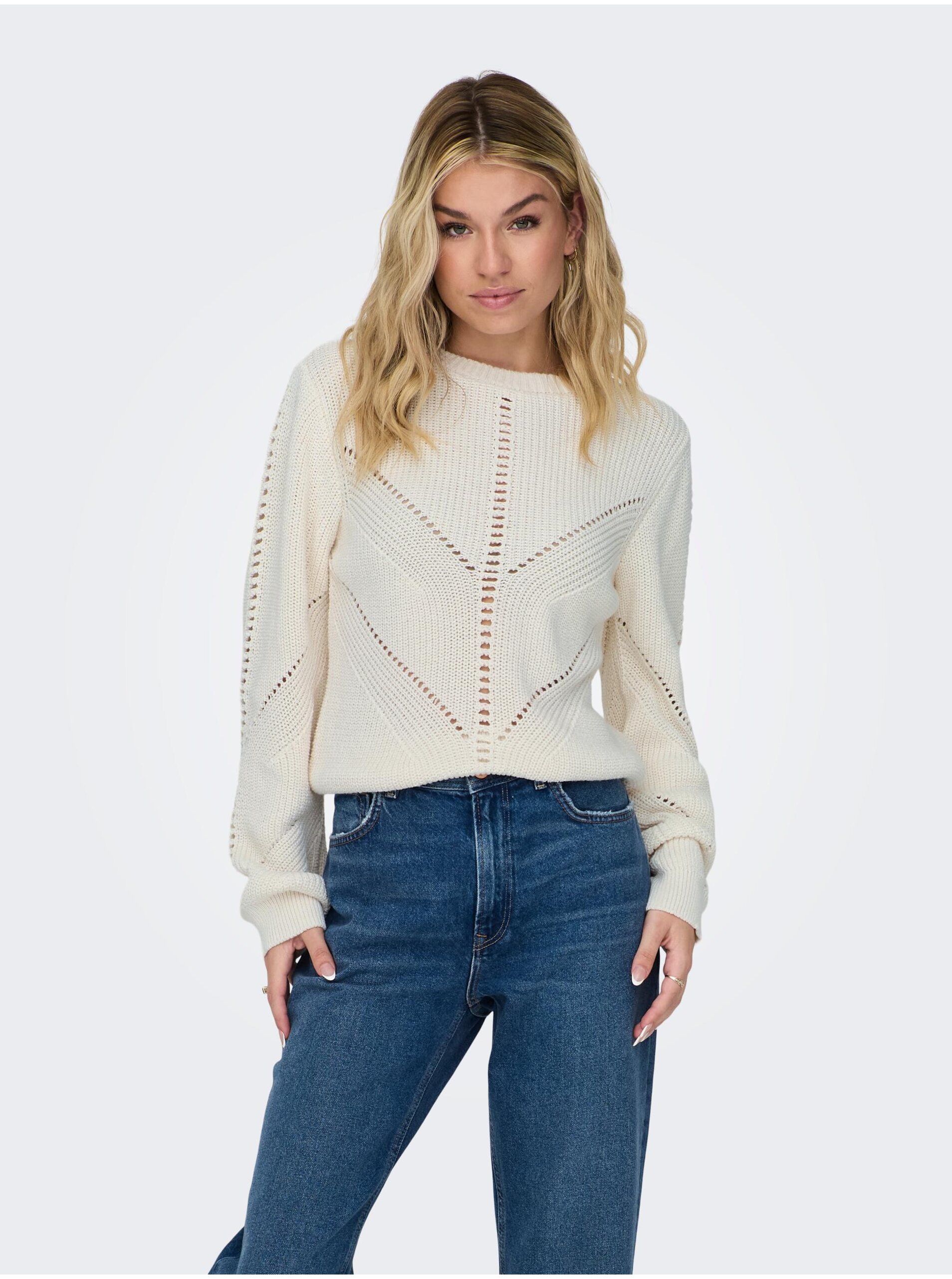 E-shop Bílý dámský vzorovaný svetr ONLY Ella