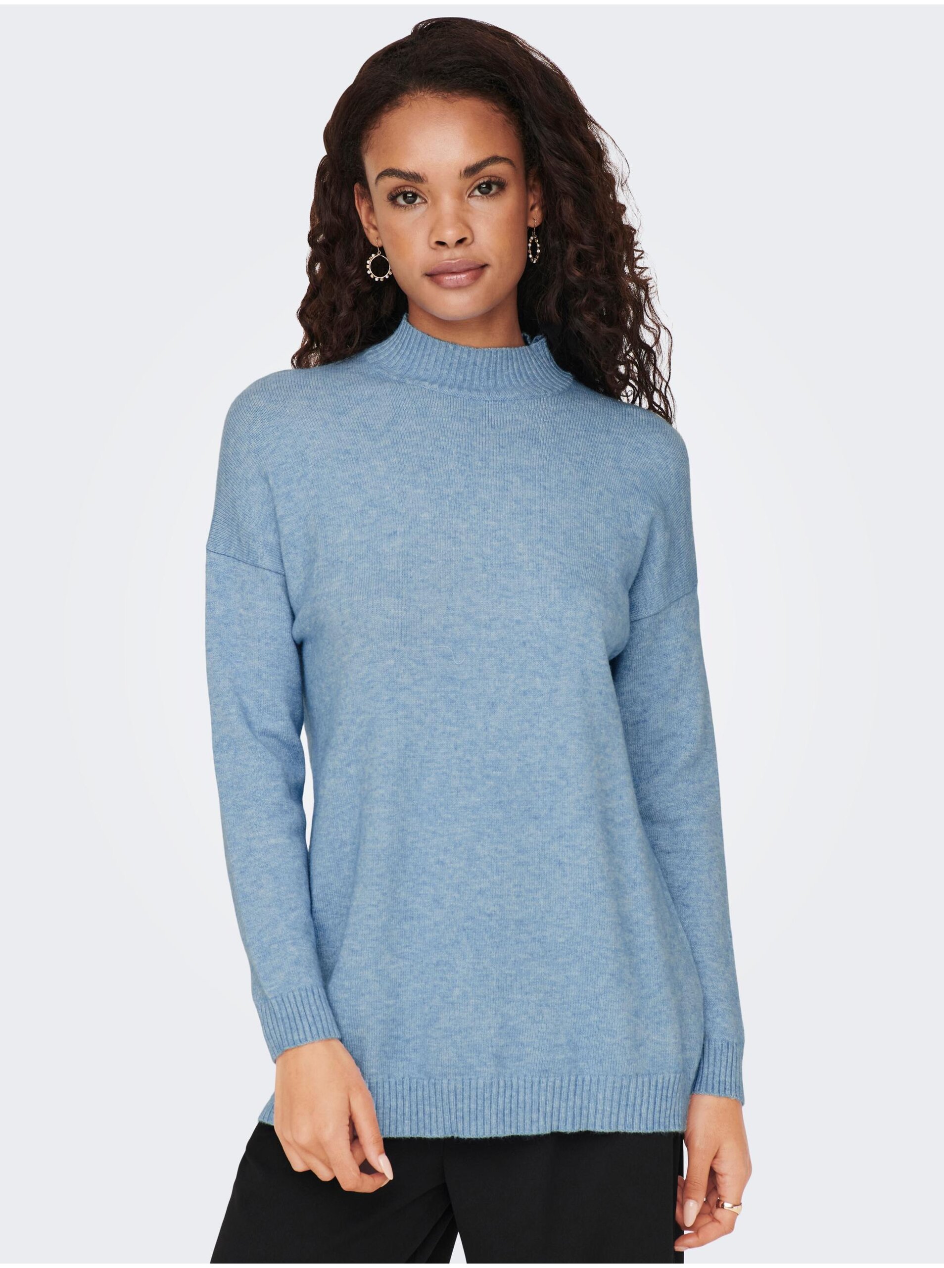 Lacno Modrý melírovaný sveter ONLY Lesly