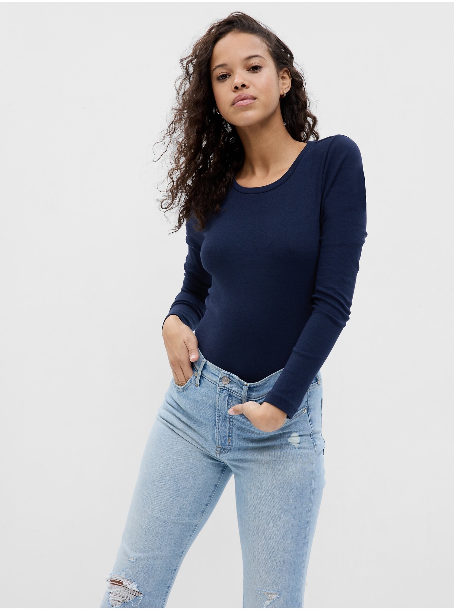 E-shop Tmavě modré dámské basic tričko GAP