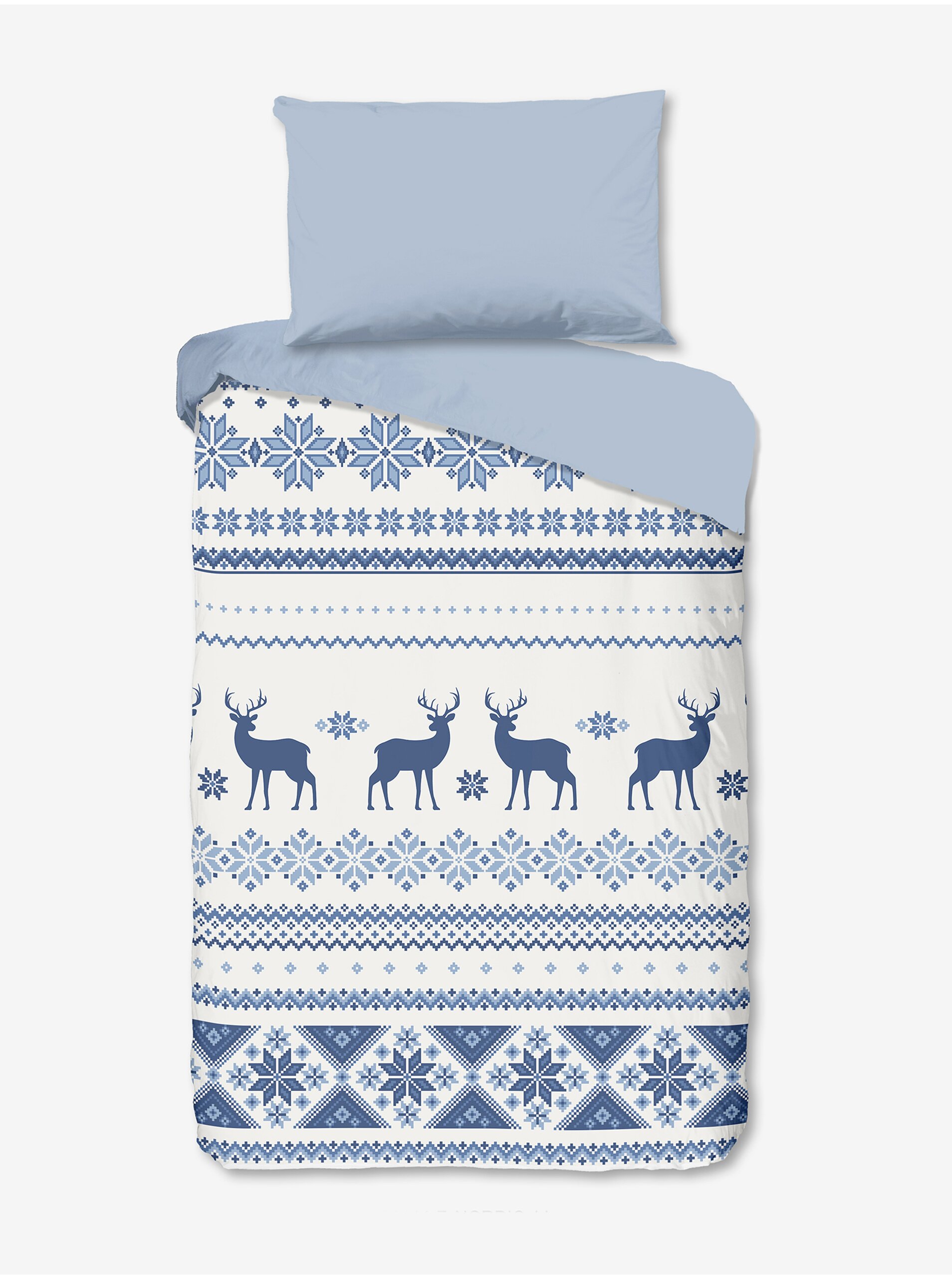 Levně 140 x 200 cm - Modro-bílé vánoční flanelové oboustranné povlečení Good Morning Nordic