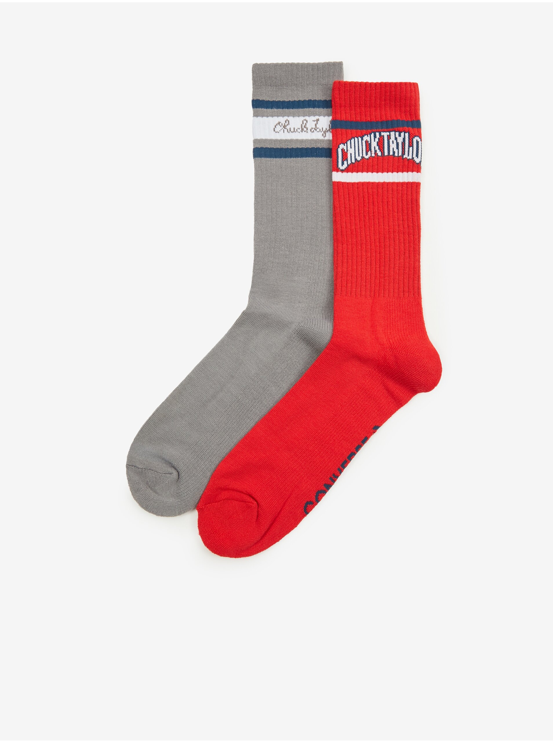 Lacno Súprava dvoch párov pánskych ponožiek v červenej a šedej farbe Converse Chuck Taylor