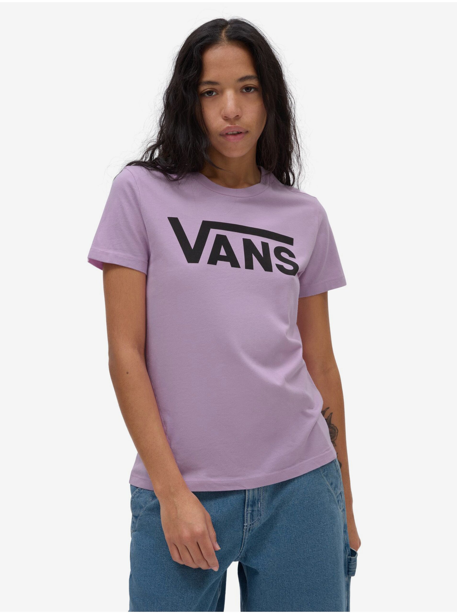 E-shop Fialové dámské tričko VANS PIGMENT DYE VANS CREW TEE