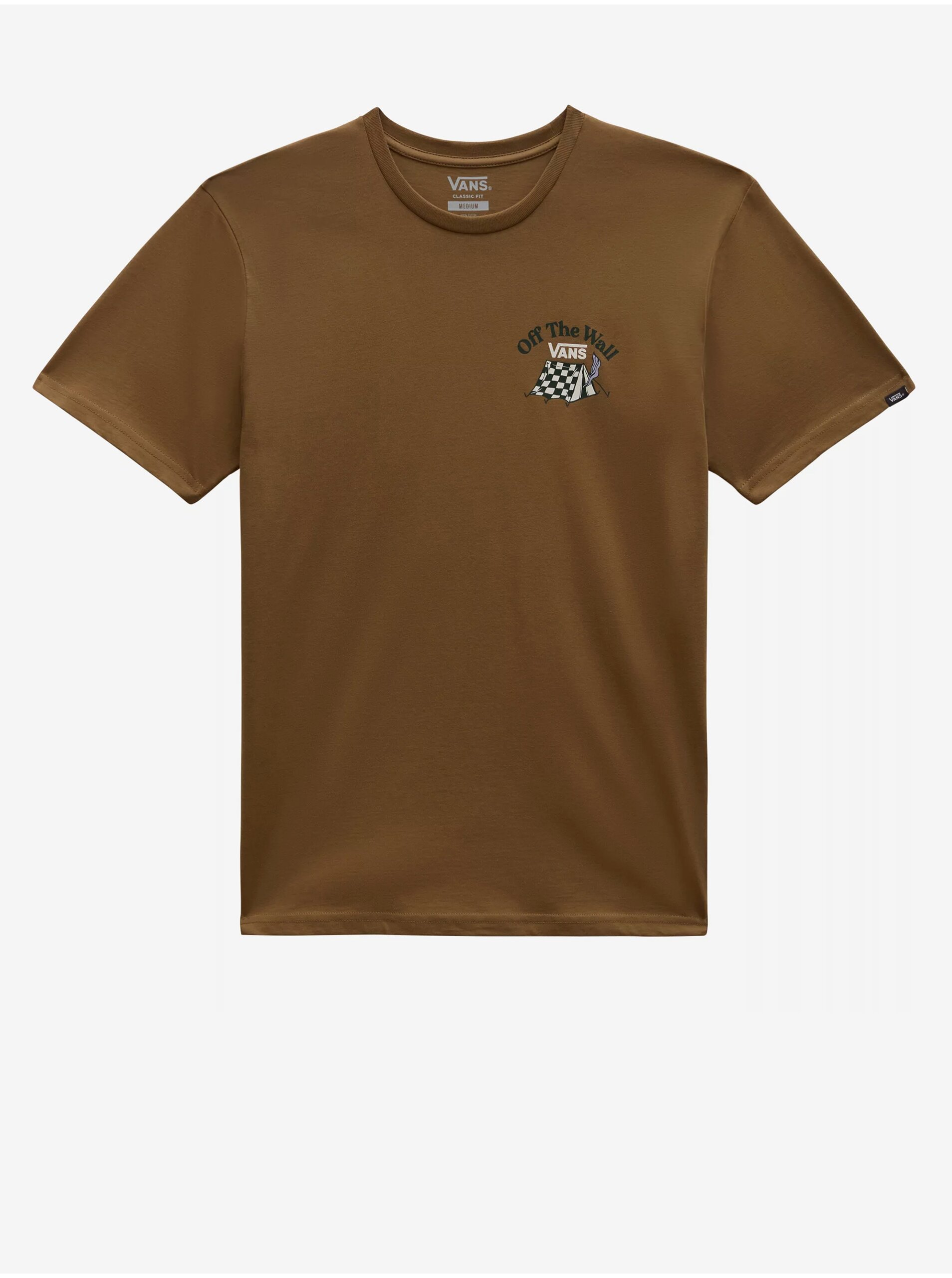 Levně Hnědé pánské tričko s potiskem VANS Camp Site