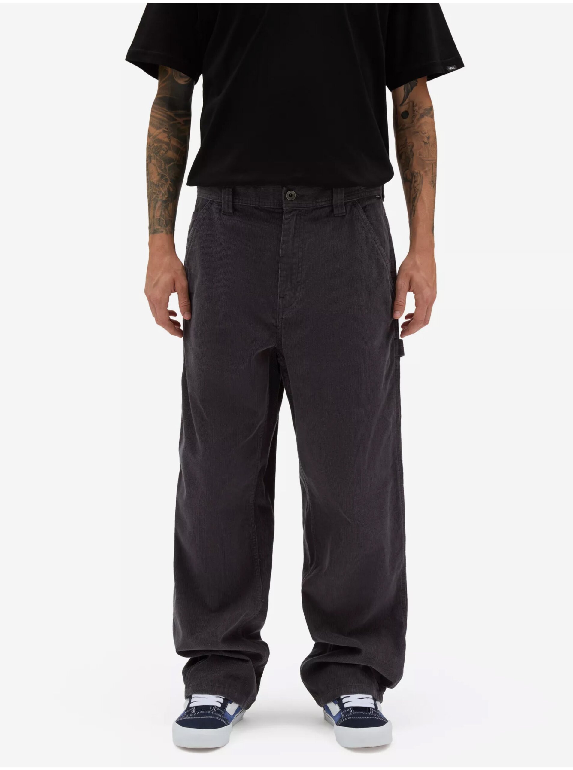 E-shop Tmavě šedé pánské manšestrové kalhoty VANS Drill Chore Loose