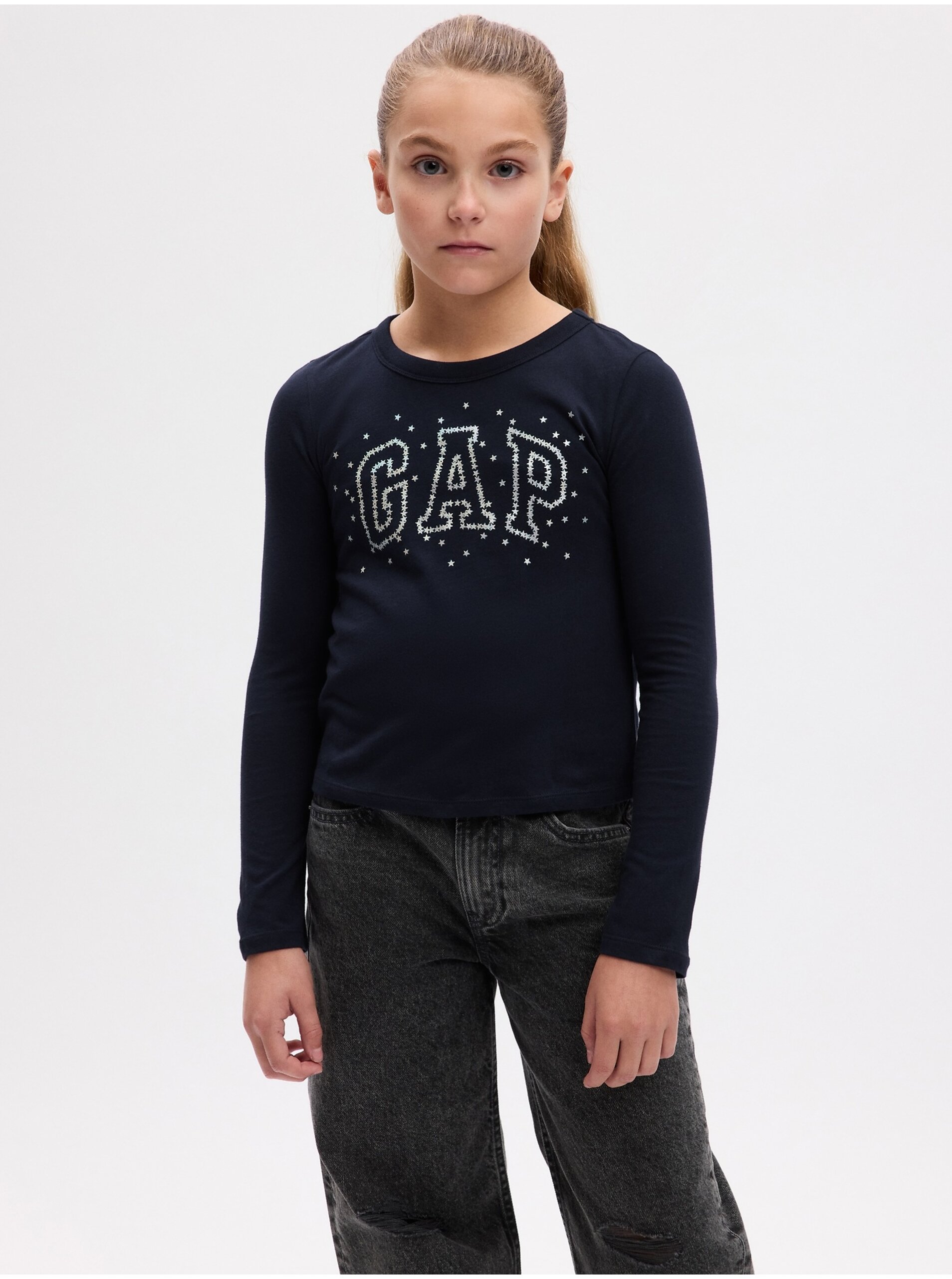 Lacno Tmavomodré dievčenské tričko s logom GAP