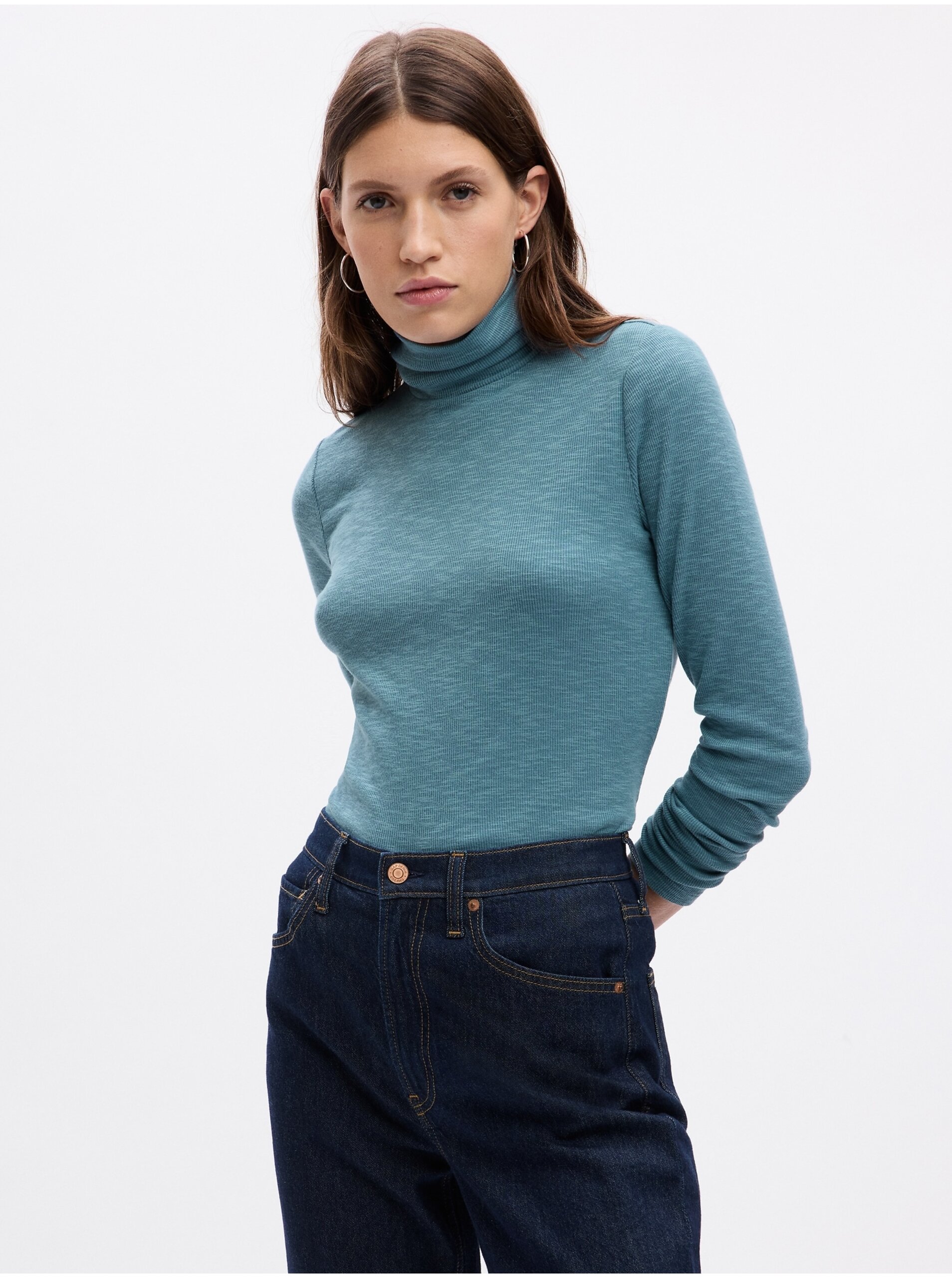 E-shop Modré dámské basic tričko s rolákem GAP
