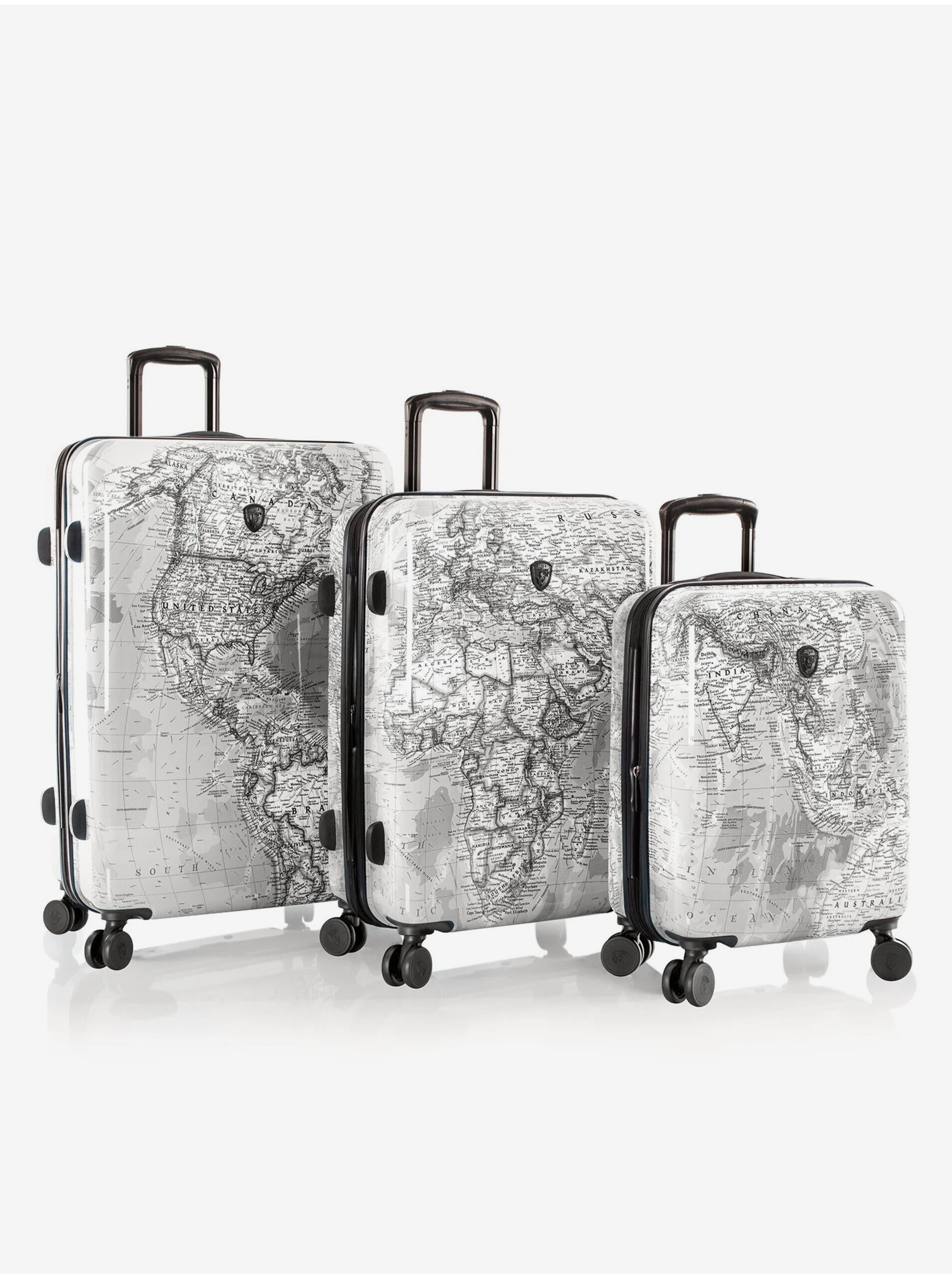 E-shop Sada tří vzorovaných cestovních kufrů v bílé barvě Heys Journey 3G S,M,L Black/White Map