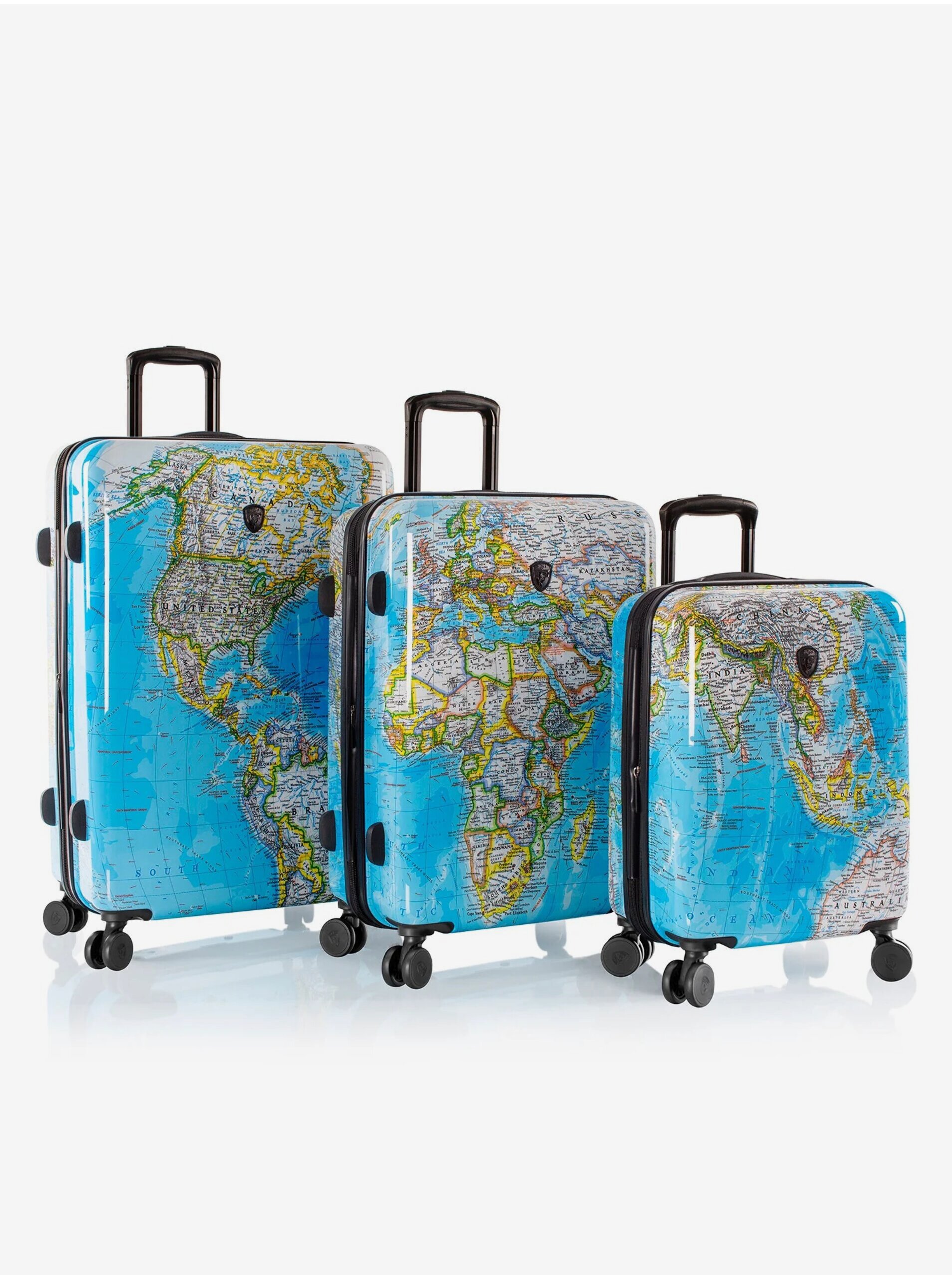 Levně Sada tří vzorovaných cestovních kufrů v modré barvě Heys Journey 3G S,M,L Blue Map