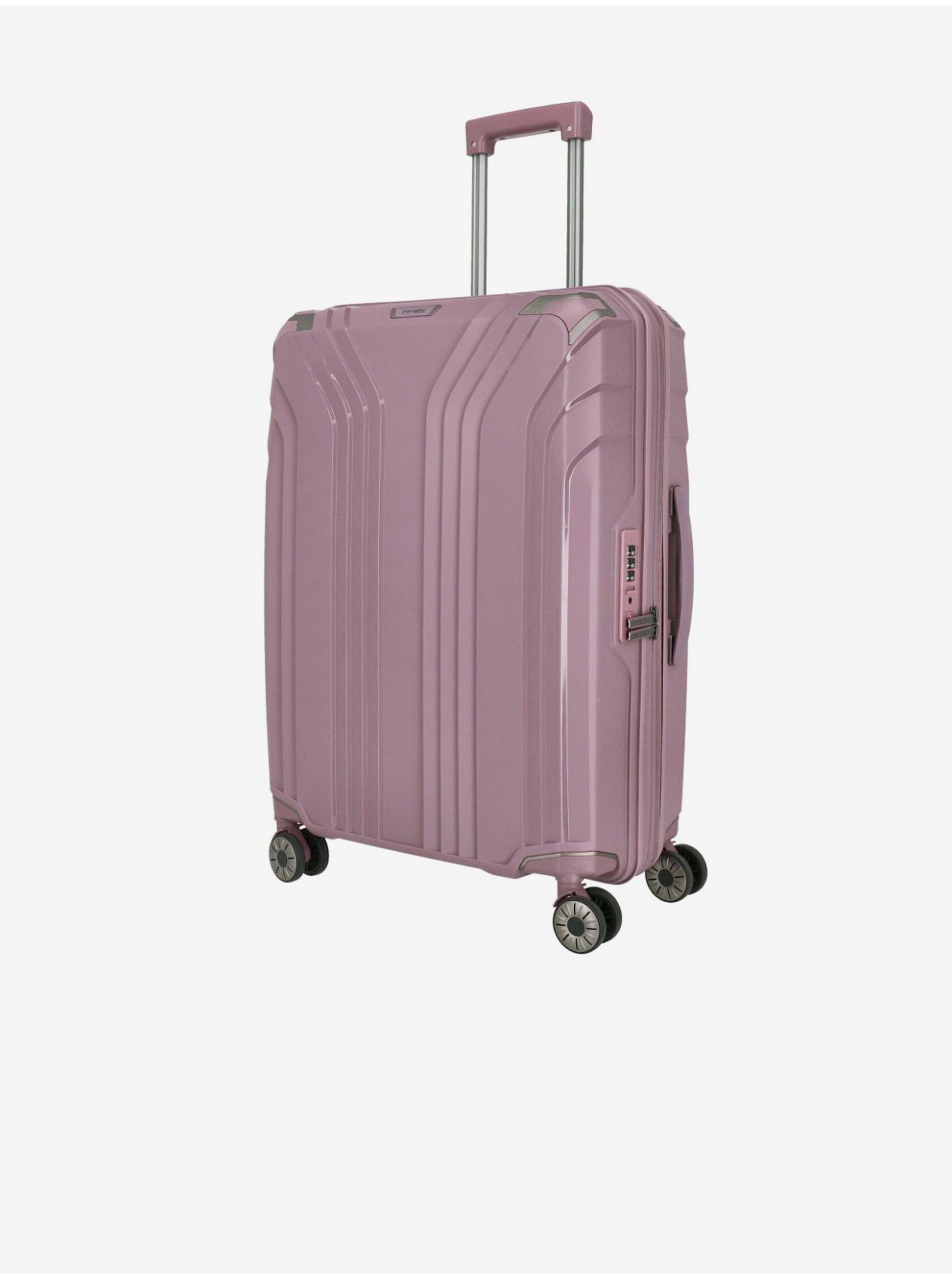 Levně Růžový dámský cestovní kufr Travelite Elvaa 4w M Rosé