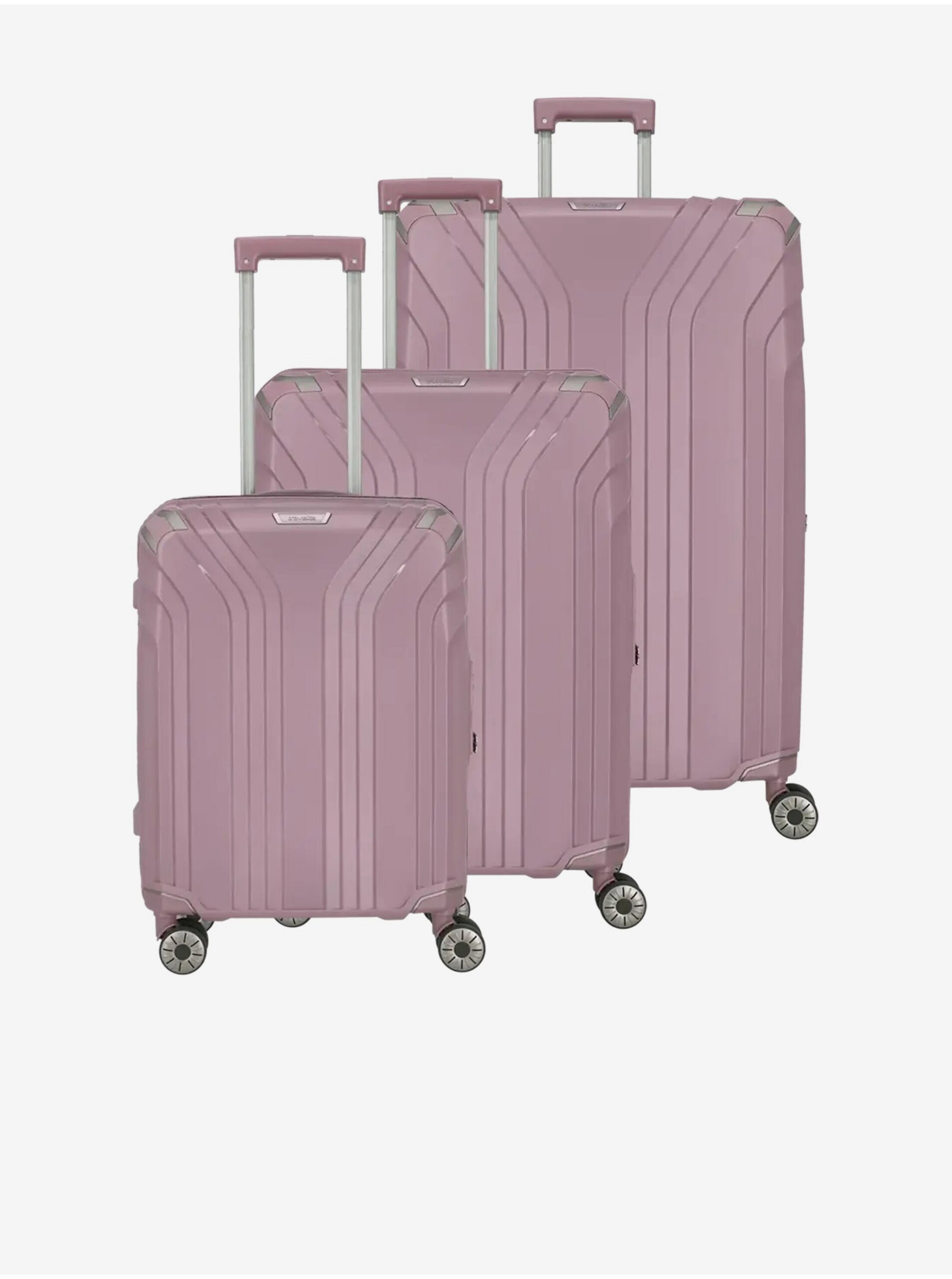 Levně Sada tří dámských cestovních kufrů v růžové barvě Travelite Elvaa 4w S,M,L Rosé