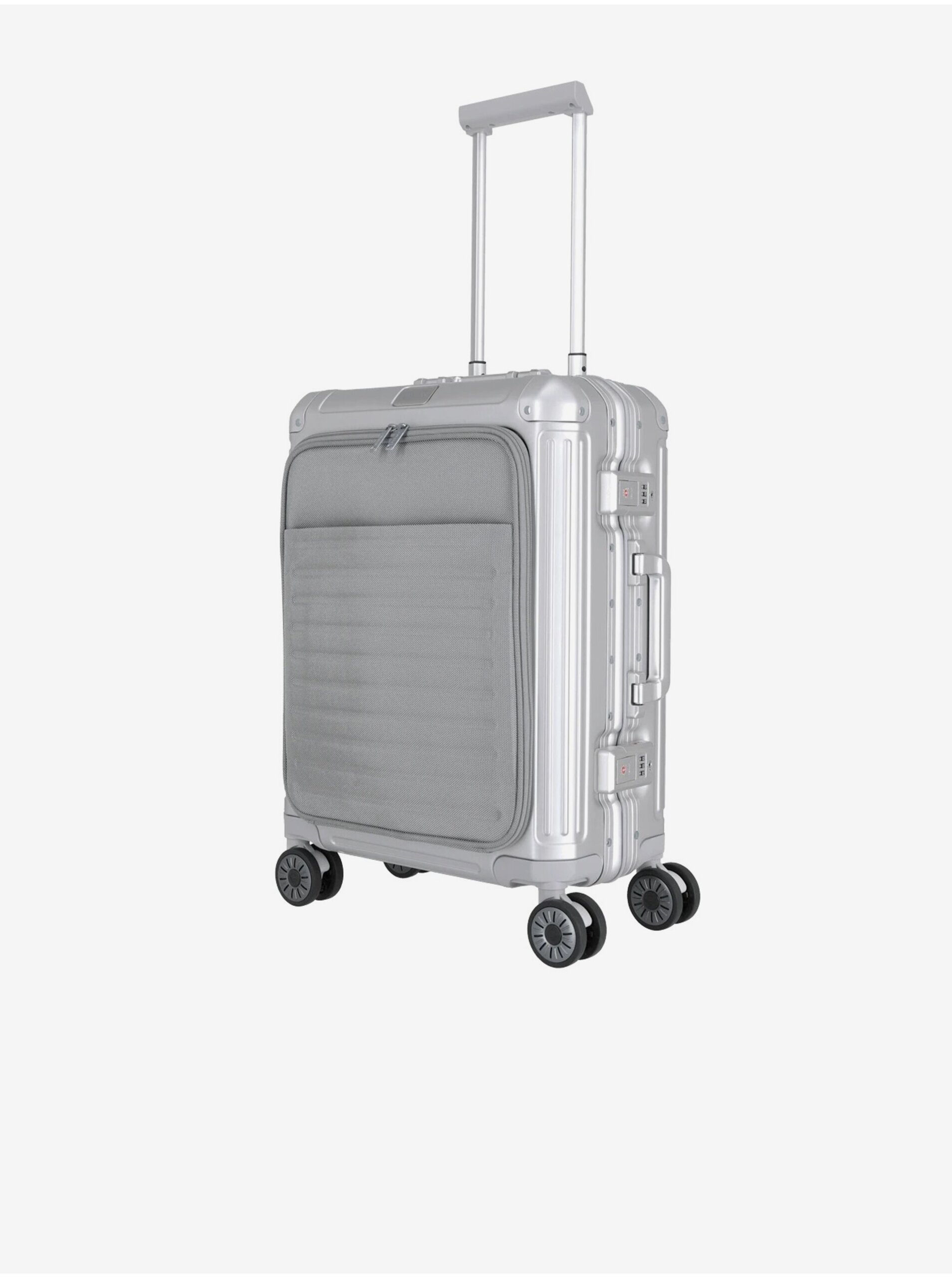 Levně Cestovní kufr ve stříbrné barvě Travelite Next 4w S Front pocket Silver