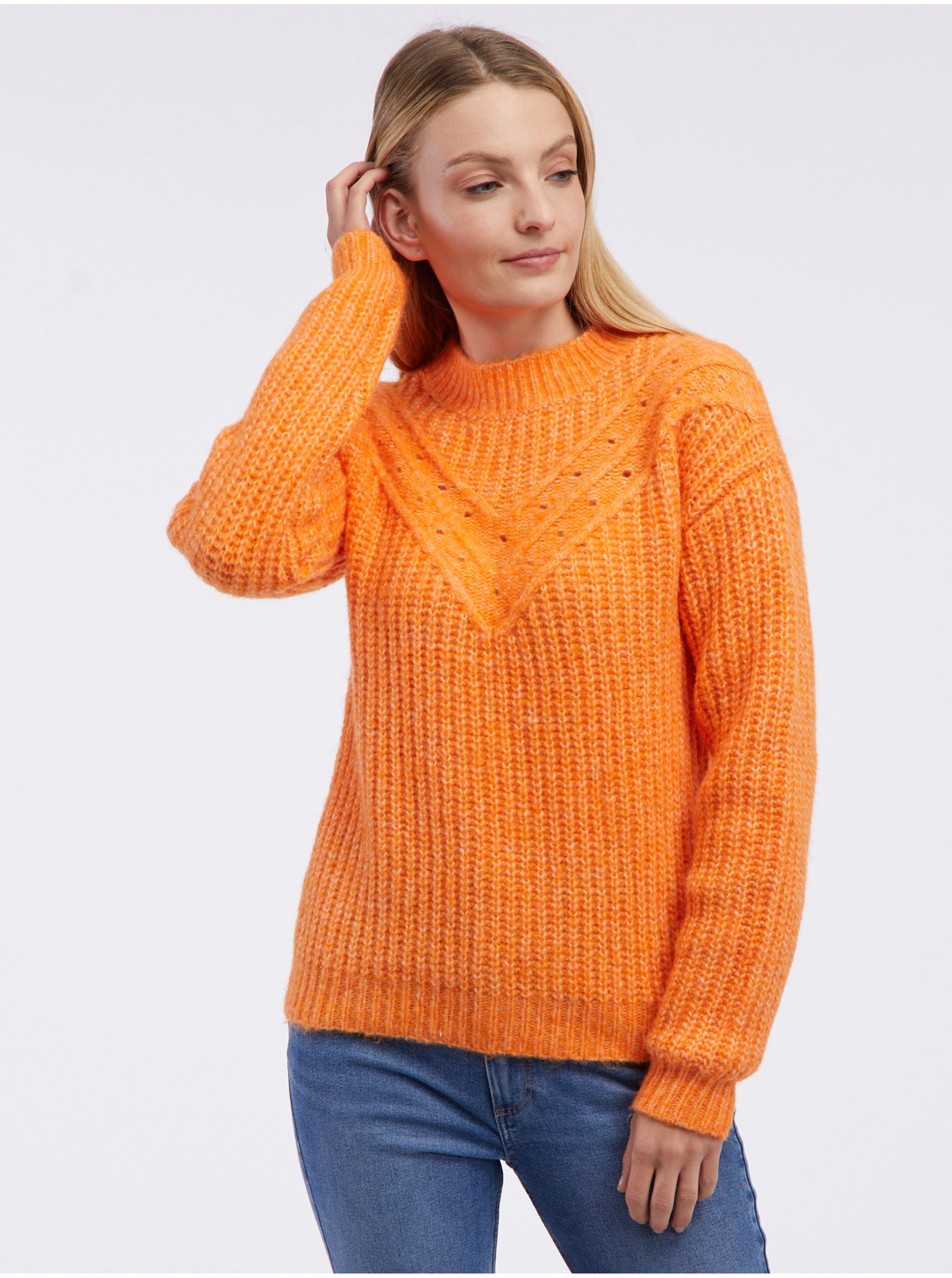 Lacno Oranžový dámsky rebrovaný sveter ORSAY