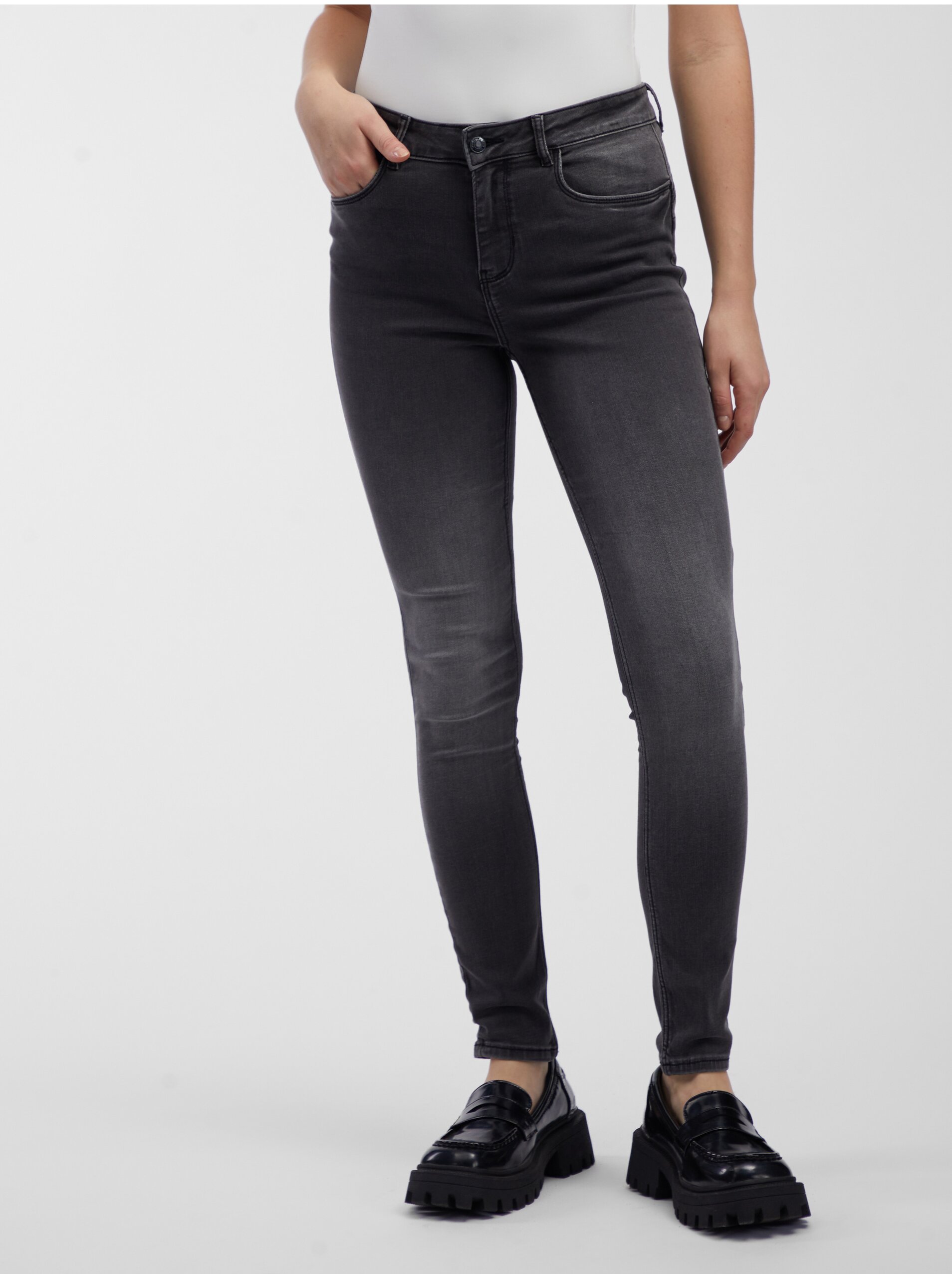 E-shop Šedé dámske skinny fit džínsy ORSAY