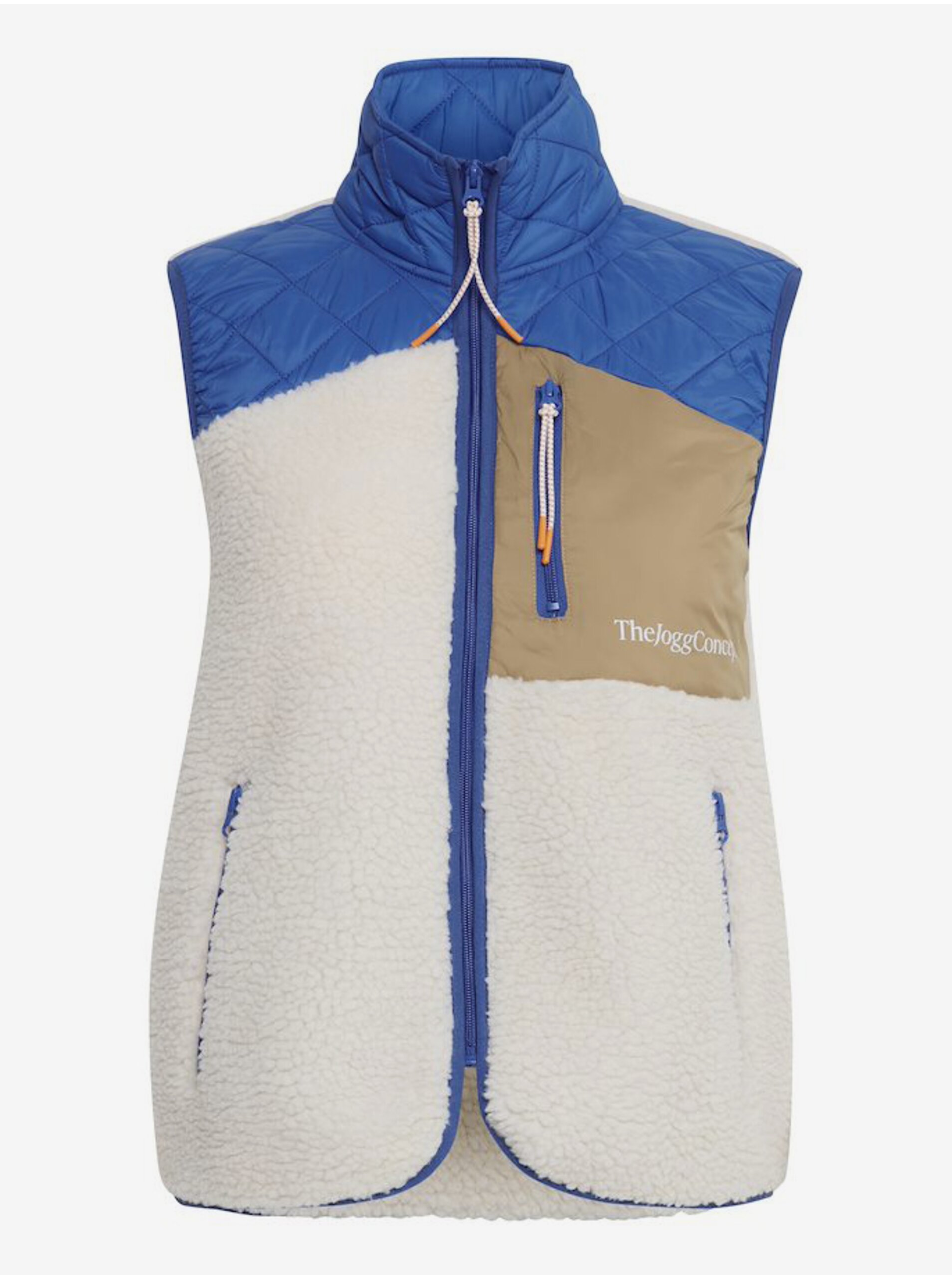 Levně Modro-krémová dámská vesta s umělým kožíškem The Jogg Concept Berri