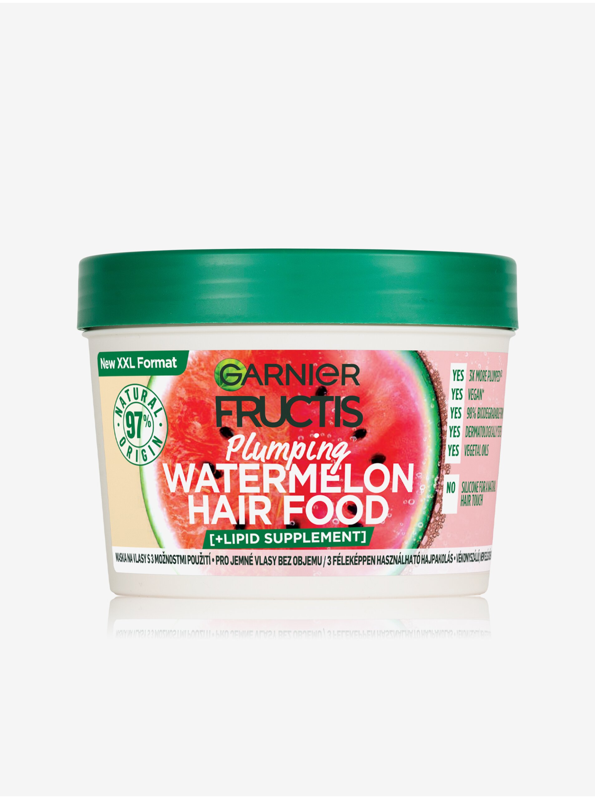 Levně Maska pro jemné vlasy bez objemu 3v1 Garnier Fructis Hair Food Watermelon (400 ml)