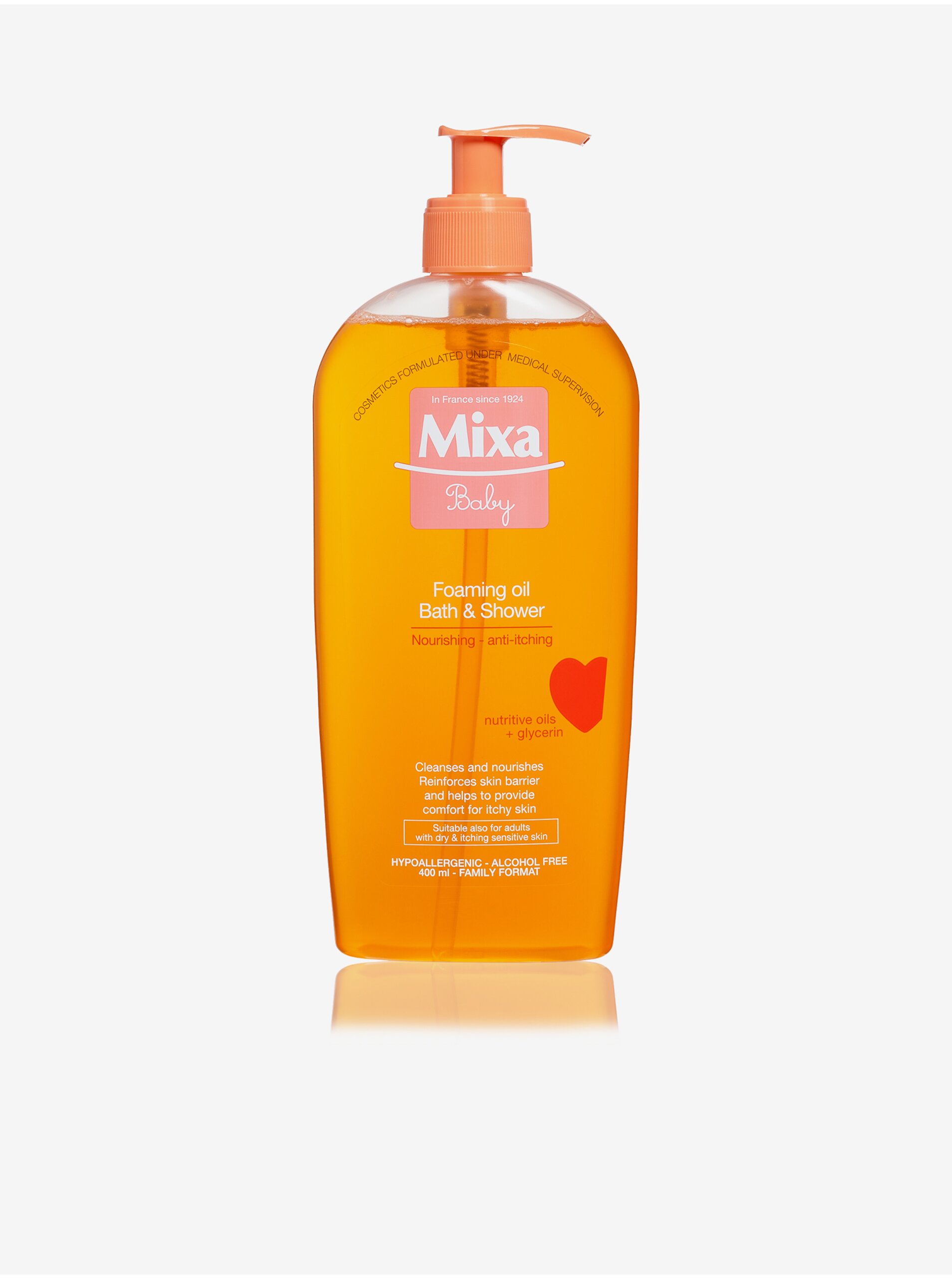 Levně Pěnivý olej pro děti do sprchy a koupele Mixa Baby (400 ml)