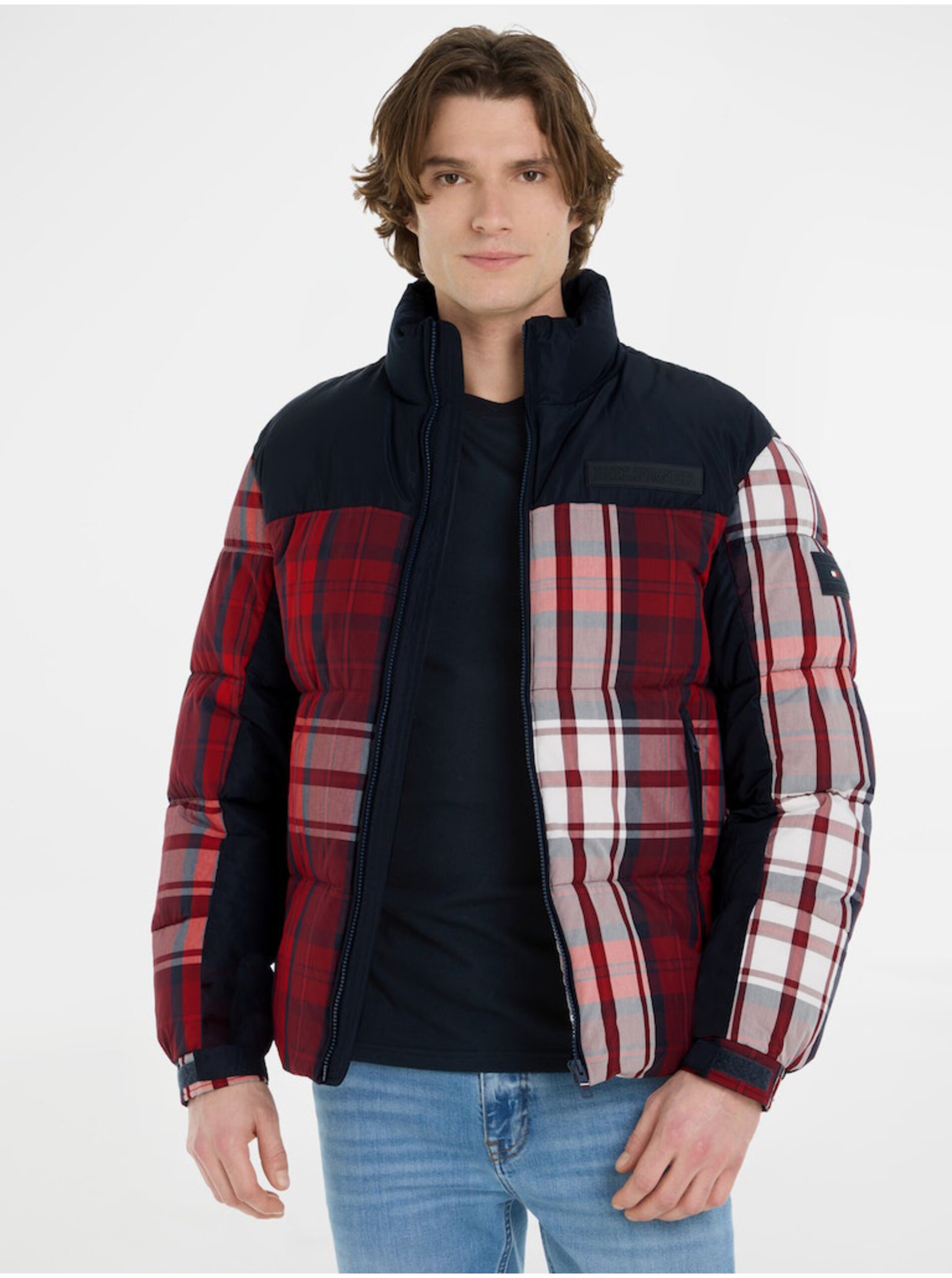 E-shop Červeno-modrá pánská zimní prošívaná bunda Tommy Hilfiger New York Check Puffer Jacket