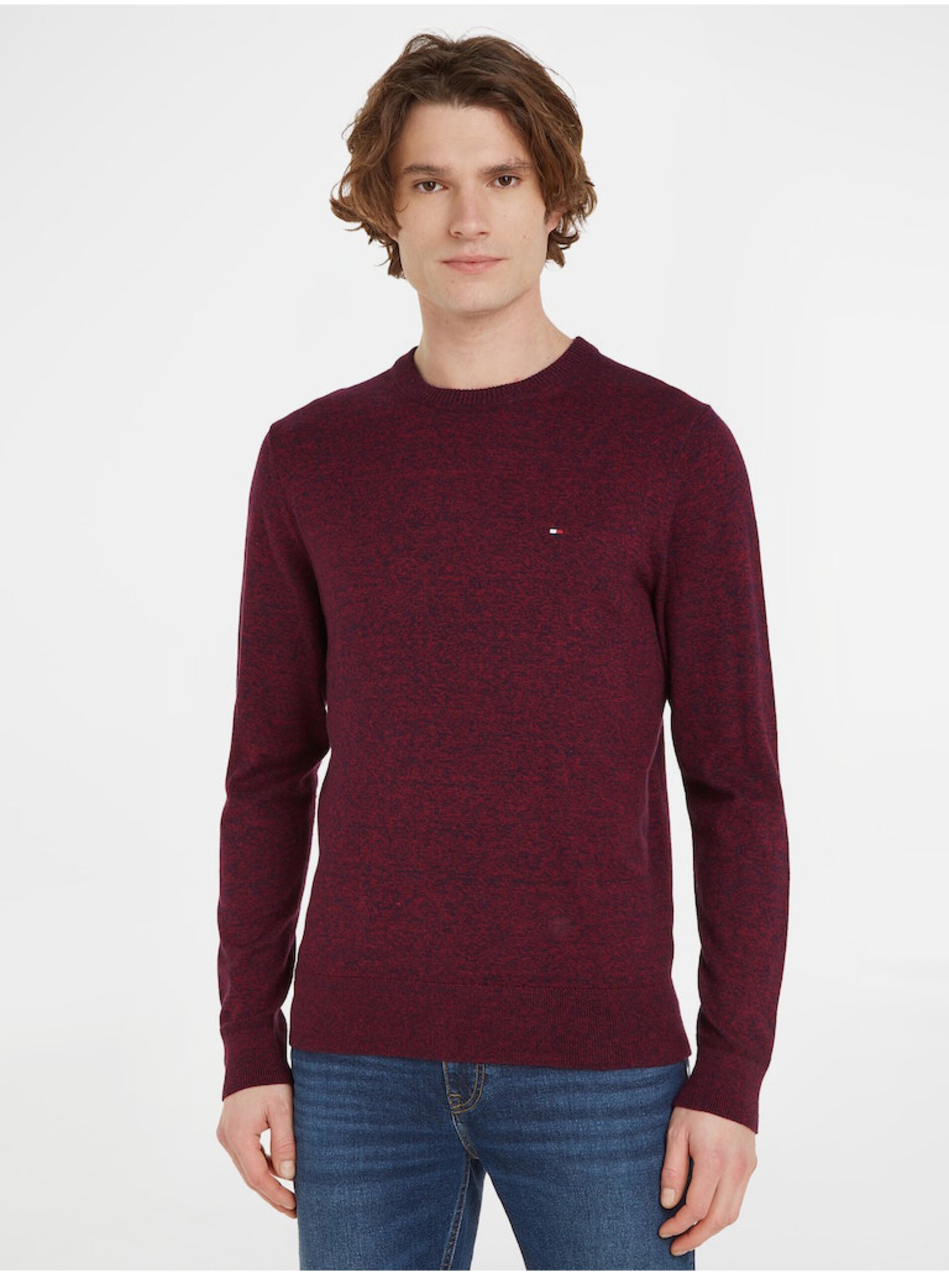 Lacno Vínový pánsky sveter s prímesou kašmíru Tommy Hilfiger