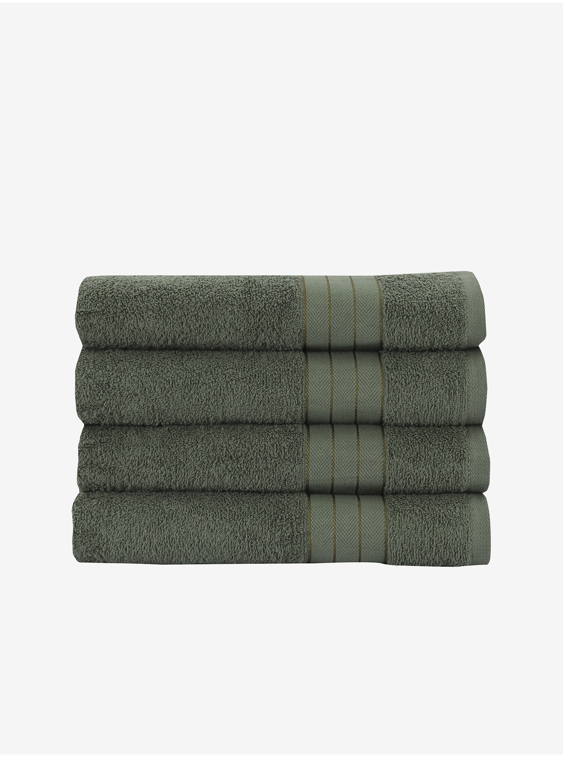 Levně 50 x 100 cm - Sada čtyř tmavě zelených ručníků Good Morning