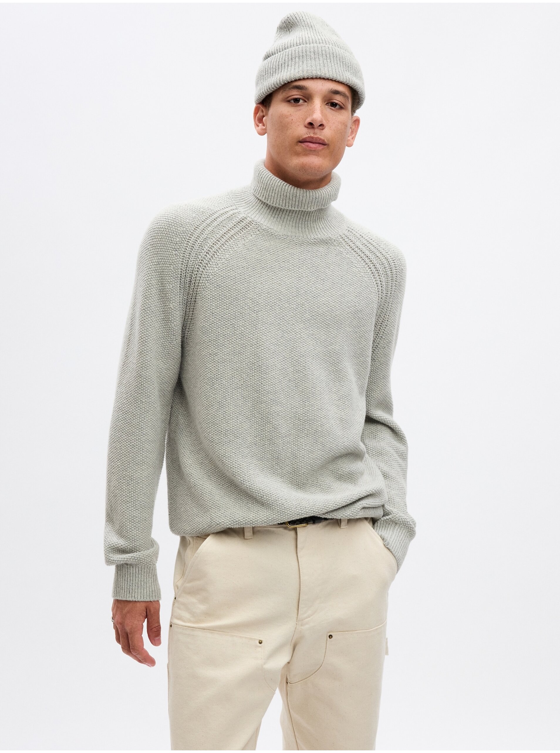 Lacno Šedý pánsky sveter s prímesou vlny GAP