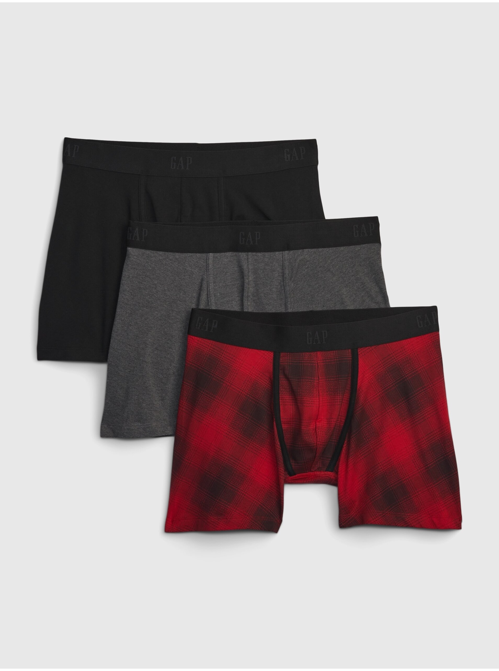 E-shop Sada tří pánských boxerek v červené, šedé a černé barvě GAP