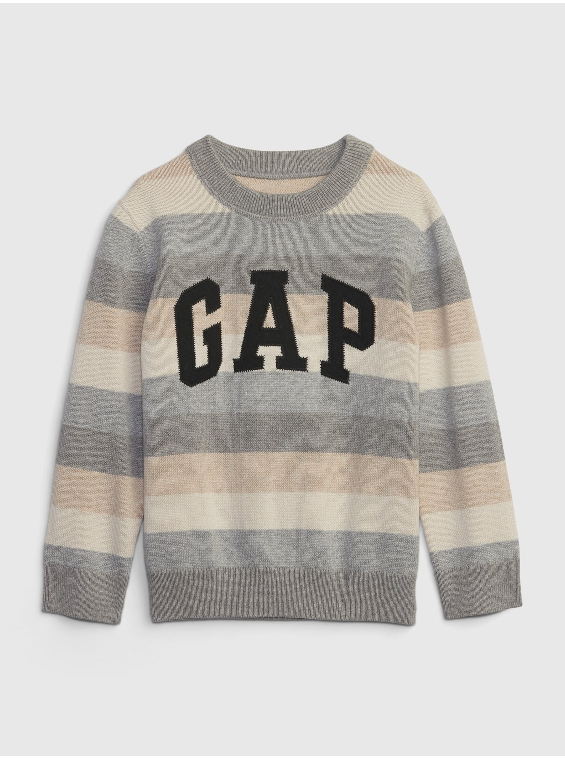 Lacno Béžovo-sivý chlapčenský pruhovaný sveter GAP