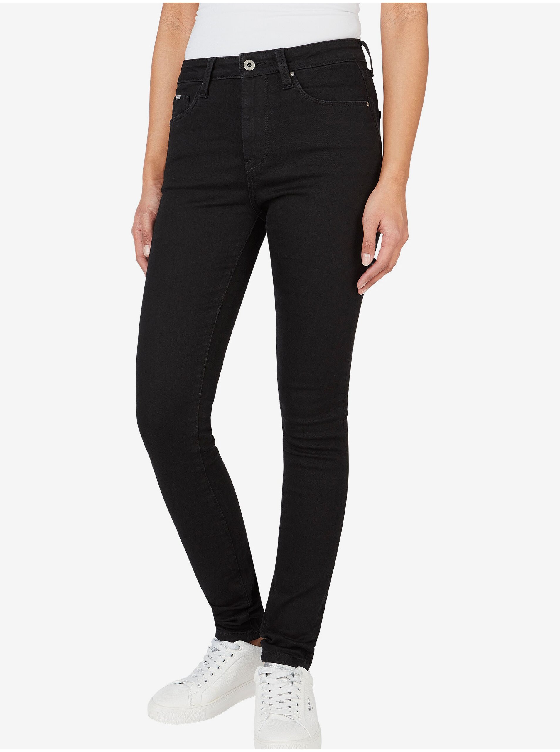 Lacno Čierne dámske skinny fit džínsy Pepe Jeans