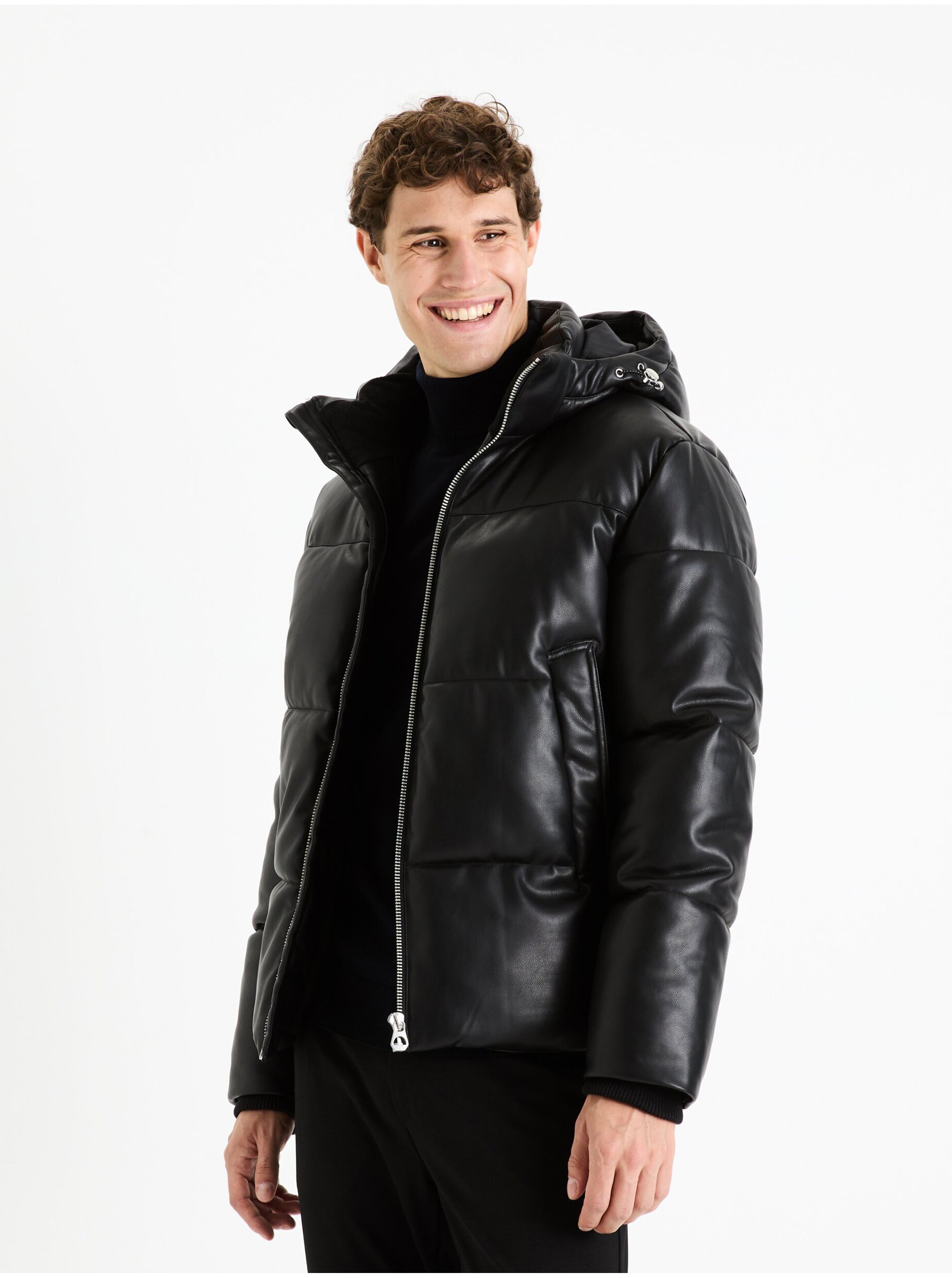 E-shop Černá pánská prošívaná koženková bunda Celio