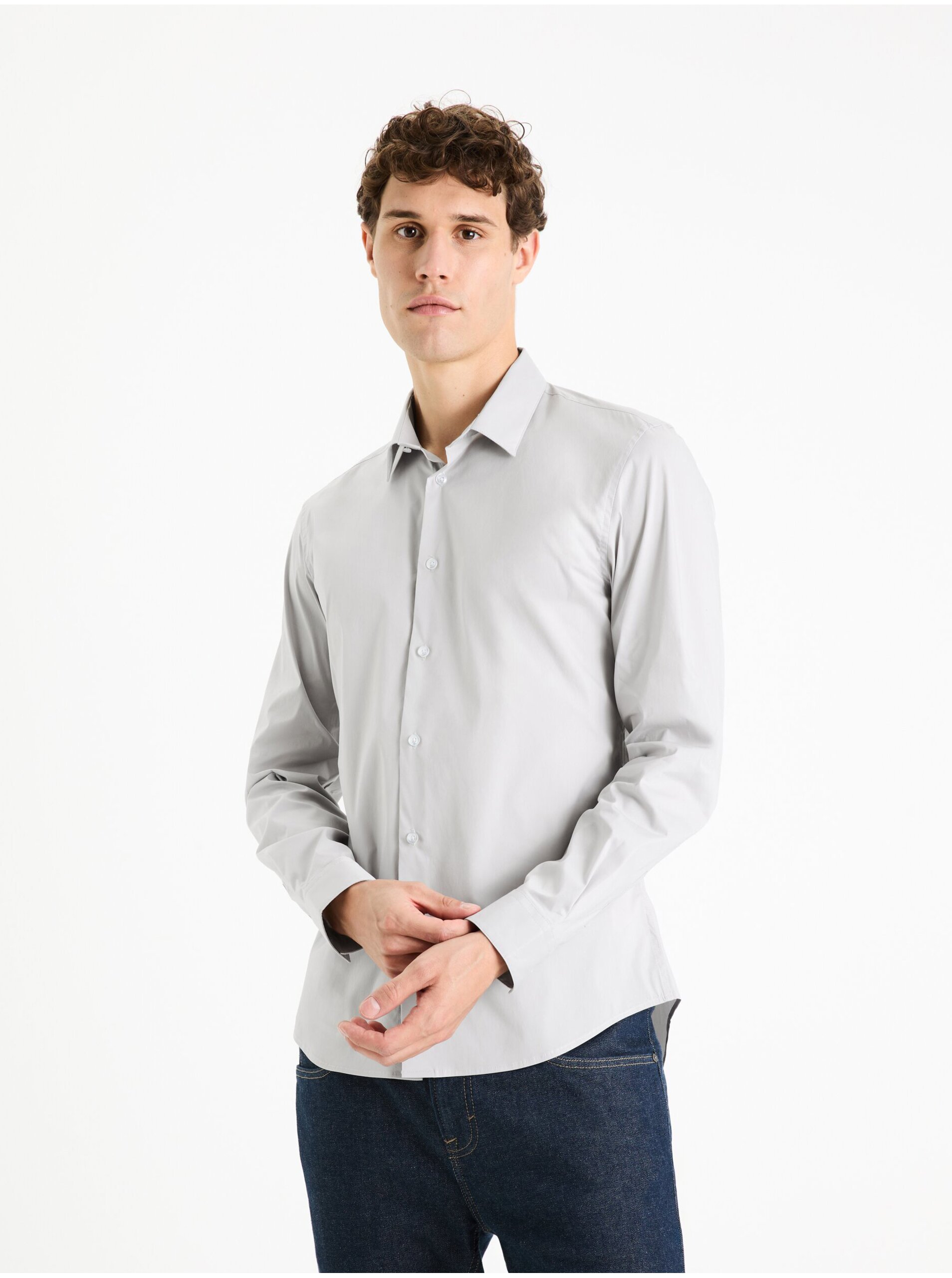 E-shop Světle šedá pánská košile Celio Masantal1
