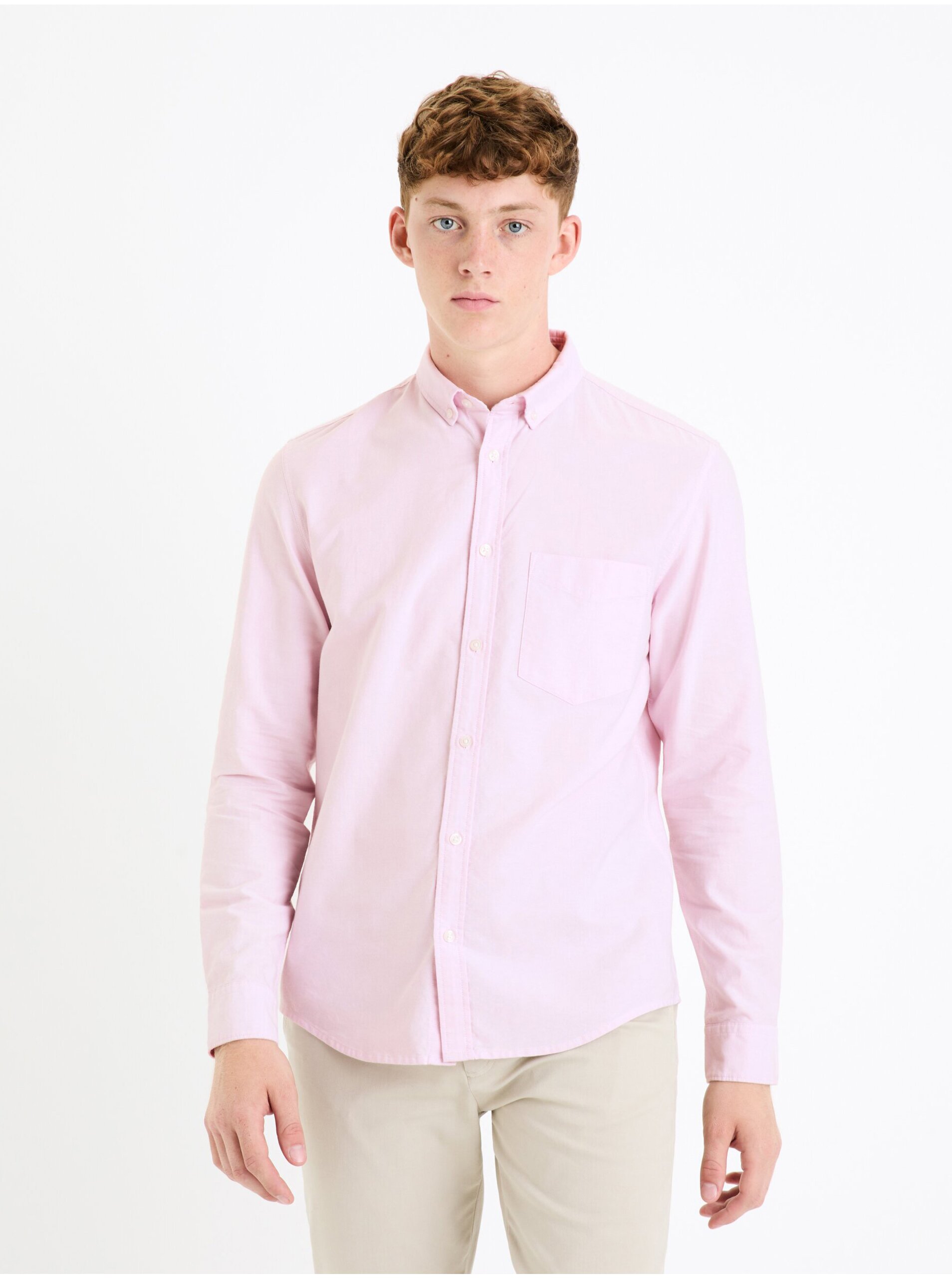 Levně Růžová pánská košile Celio Daxford