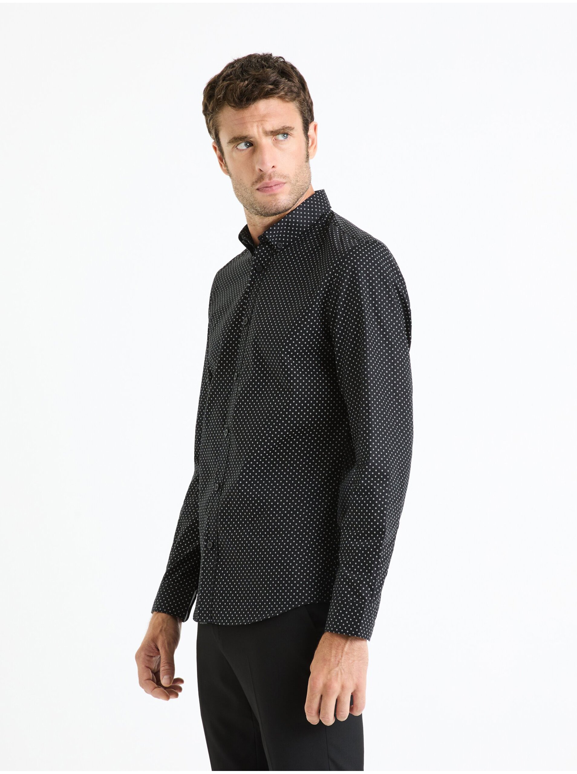 E-shop Černá pánská vzorovaná košile Celio Faop