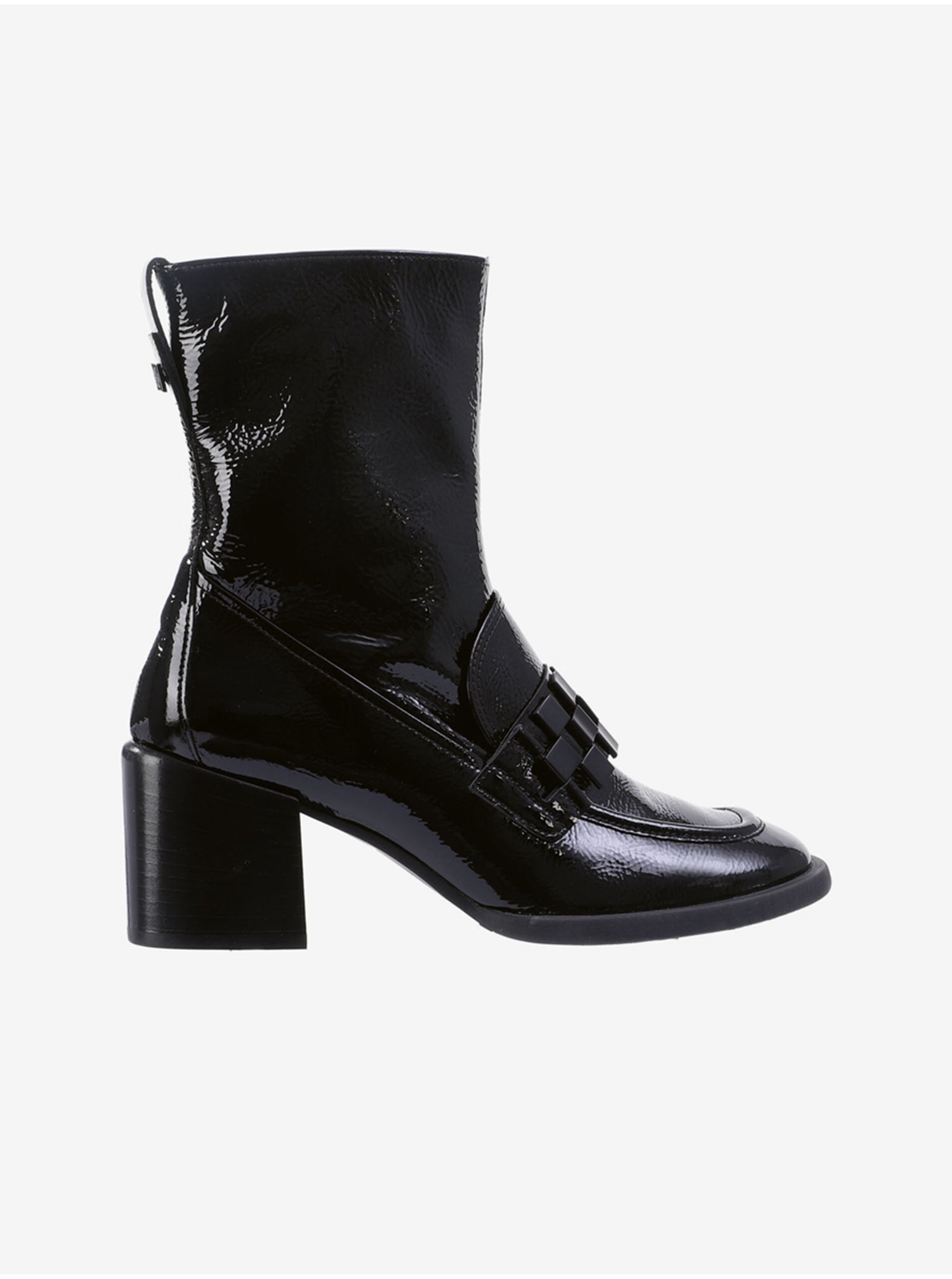 Levně Černé dámské kožené lakované kotníkové boty na podpatku Högl Maggie