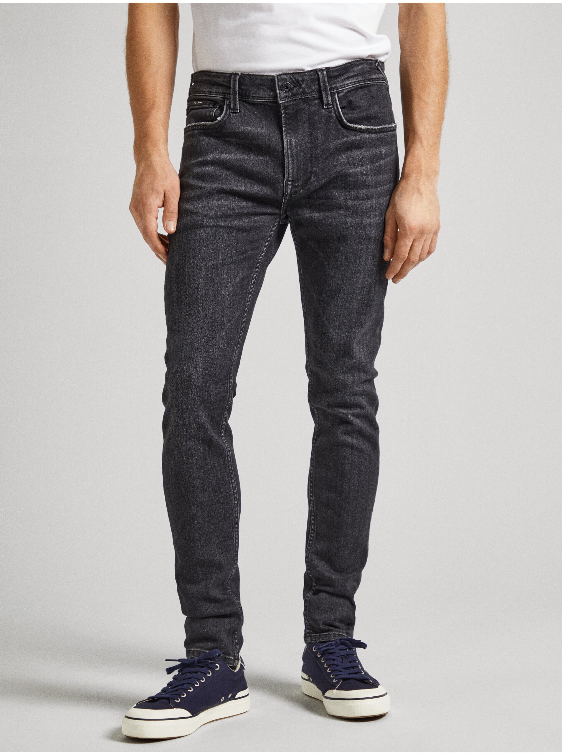 Lacno Čierne pánske slim fit džínsy Jeans Pepe Jeans
