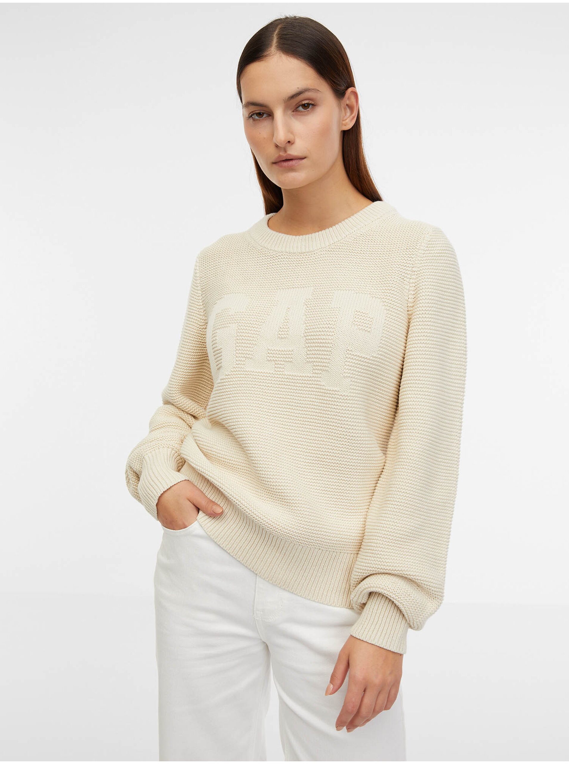 Lacno Béžový dámsky sveter s logom GAP