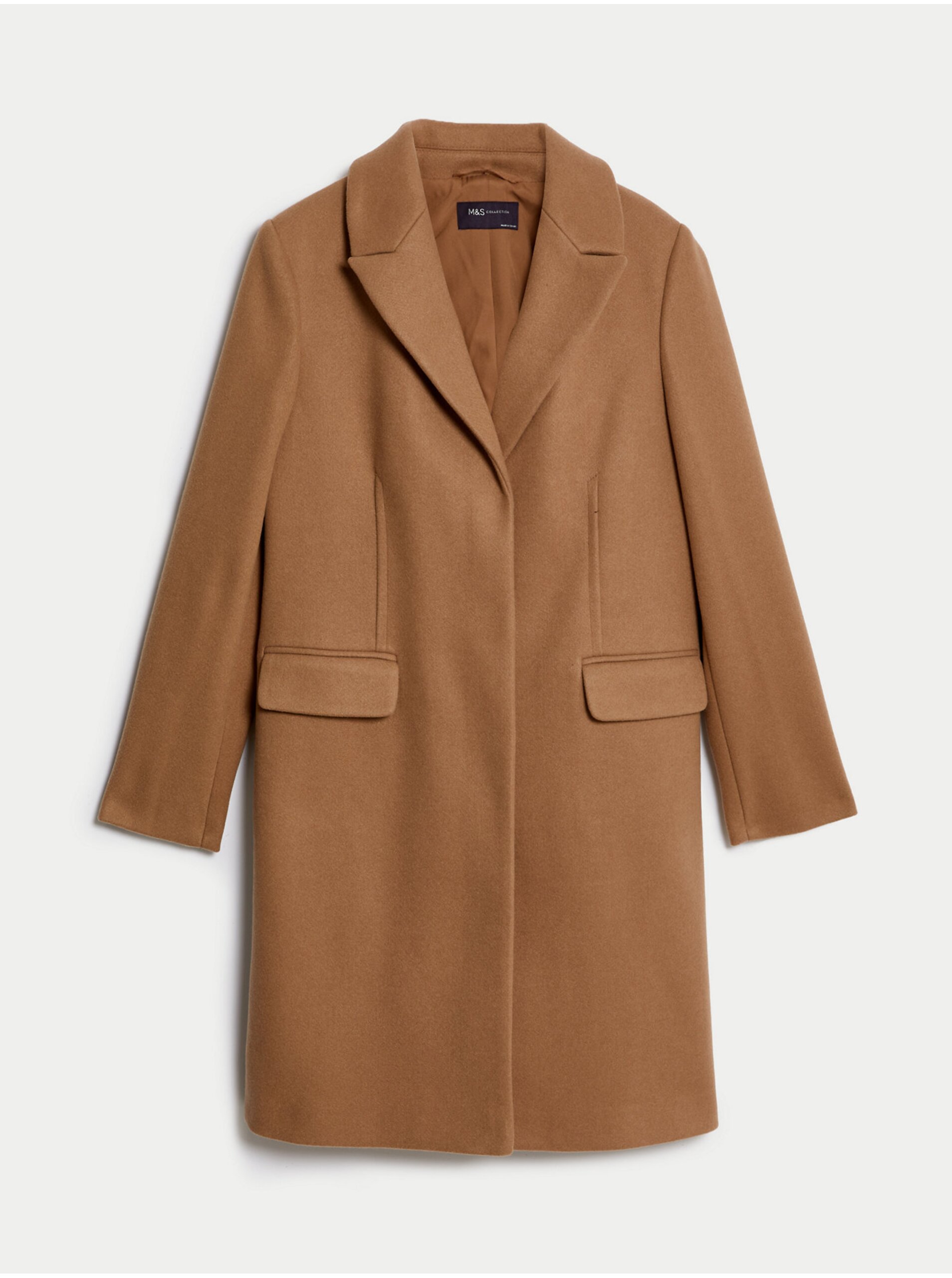 Levně Hnědý dámský dlouhý kabát Marks & Spencer