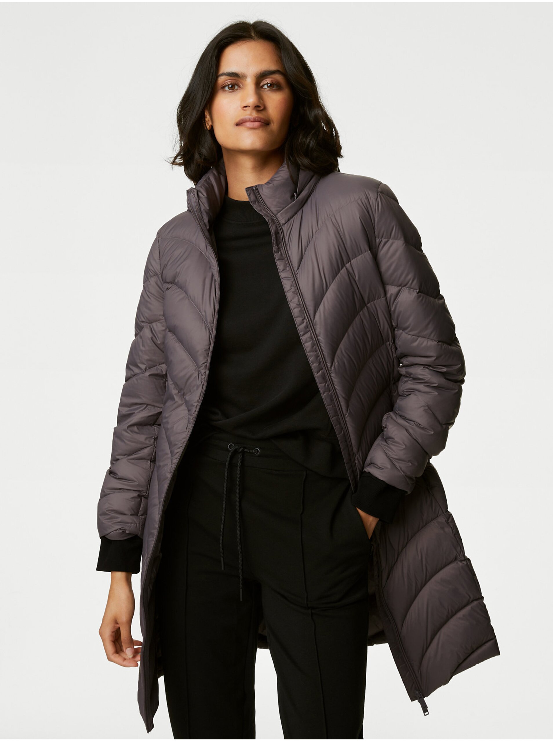 Lacno Šedý dámsky prešívaný páperový kabát Stormwear™ Marks & Spencer